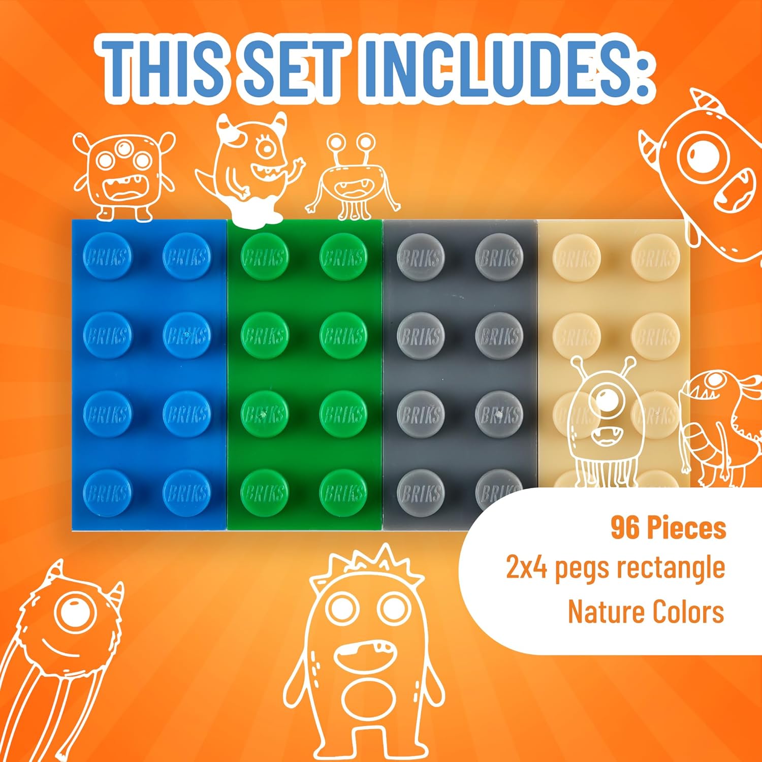 Strictly Briks Classic Bricks Starter Kit, Blue, Green, Gray, and Sand, 96 Pieces, 2x4 Studs, Building Creative Play Set for Ages 3 and Up, 100% Compatible with All Major Brick Brands