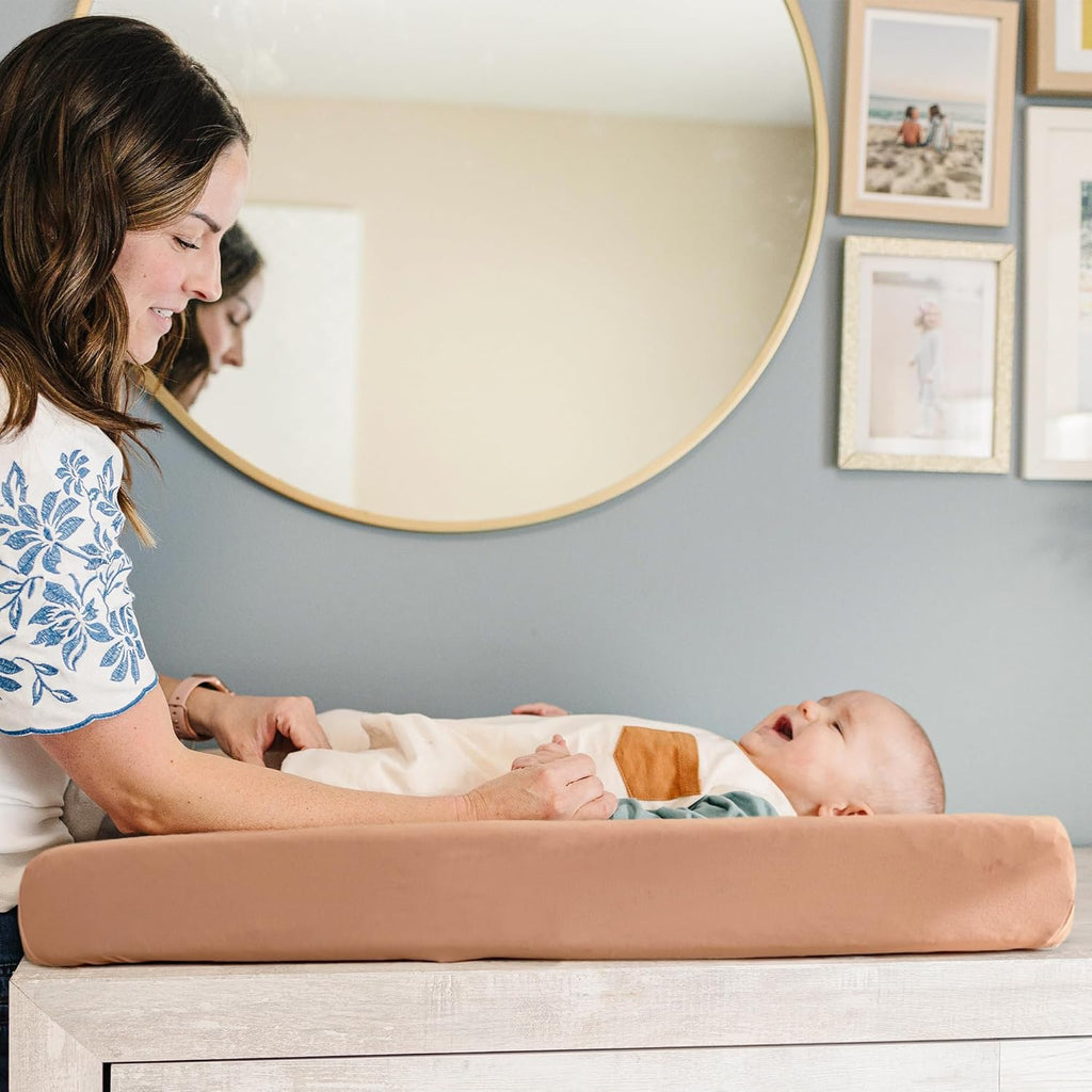 Konssy 2 Pack Stretchy Changing Pad Covers for Girl, Boy, Silky Soft Changing Table Cover, Breathable Baby Nursery Diaper Chang Pad Sheets (Toffee, Flourish)