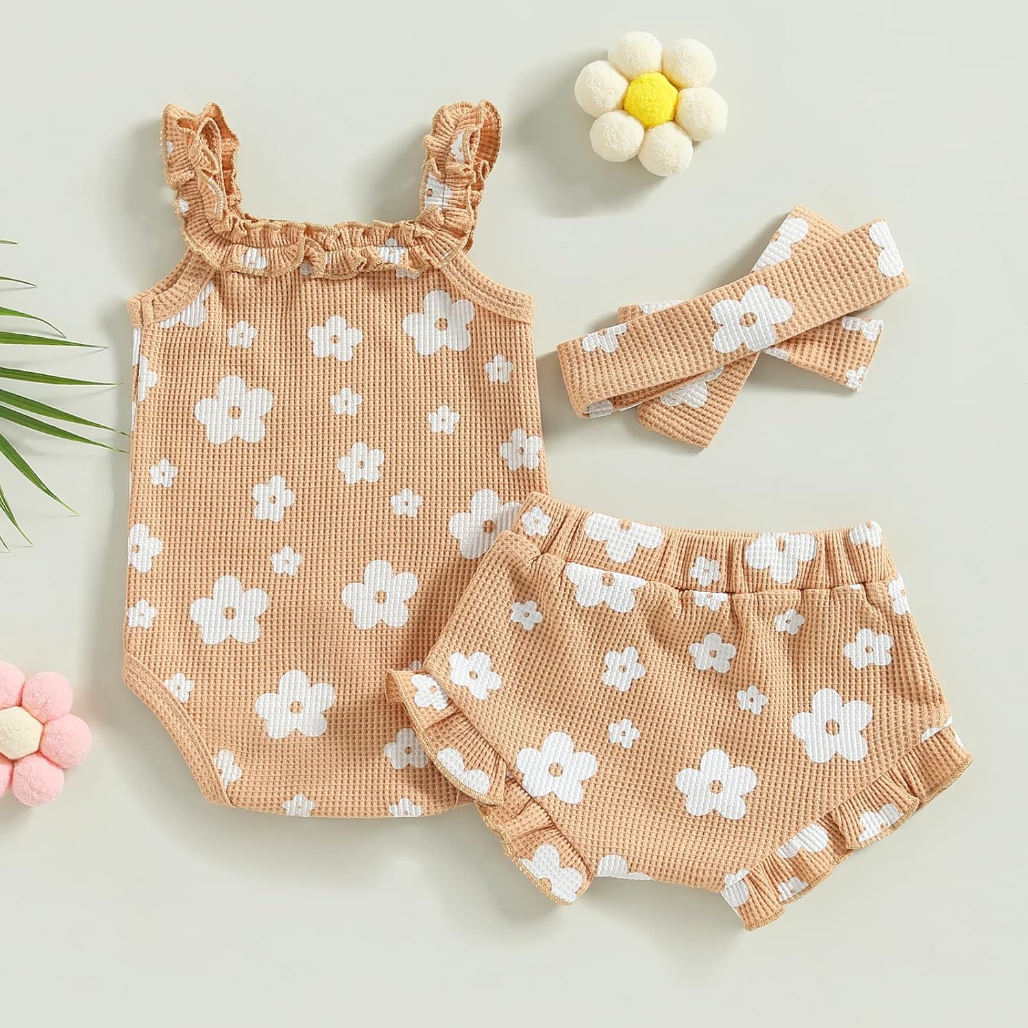 fhutpw Baby Girl Clothes Summer Cute Outfits 3 6 12 18 Months Spaghetti Strap Romper & Floarl Shorts Sets