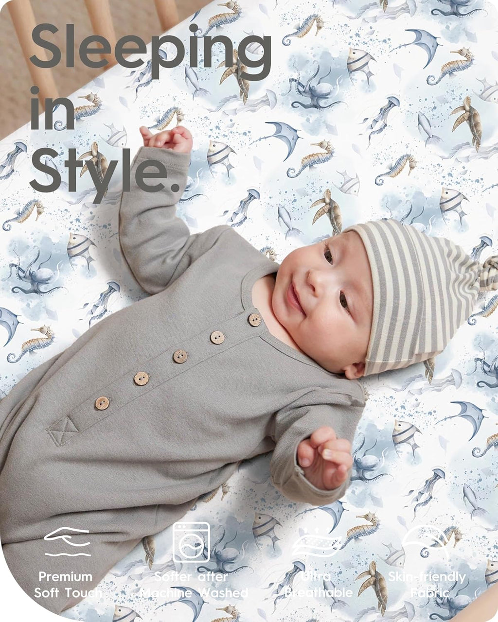 Pack and Play Sheets Fitted, Ultra Soft Mini Crib Sheets Boy, Neutral Pack N Play Mattress Sheets Hypoallergenic and Soothing, Premium Jersey Playard Sheets, Safari Animals, 2 Pack