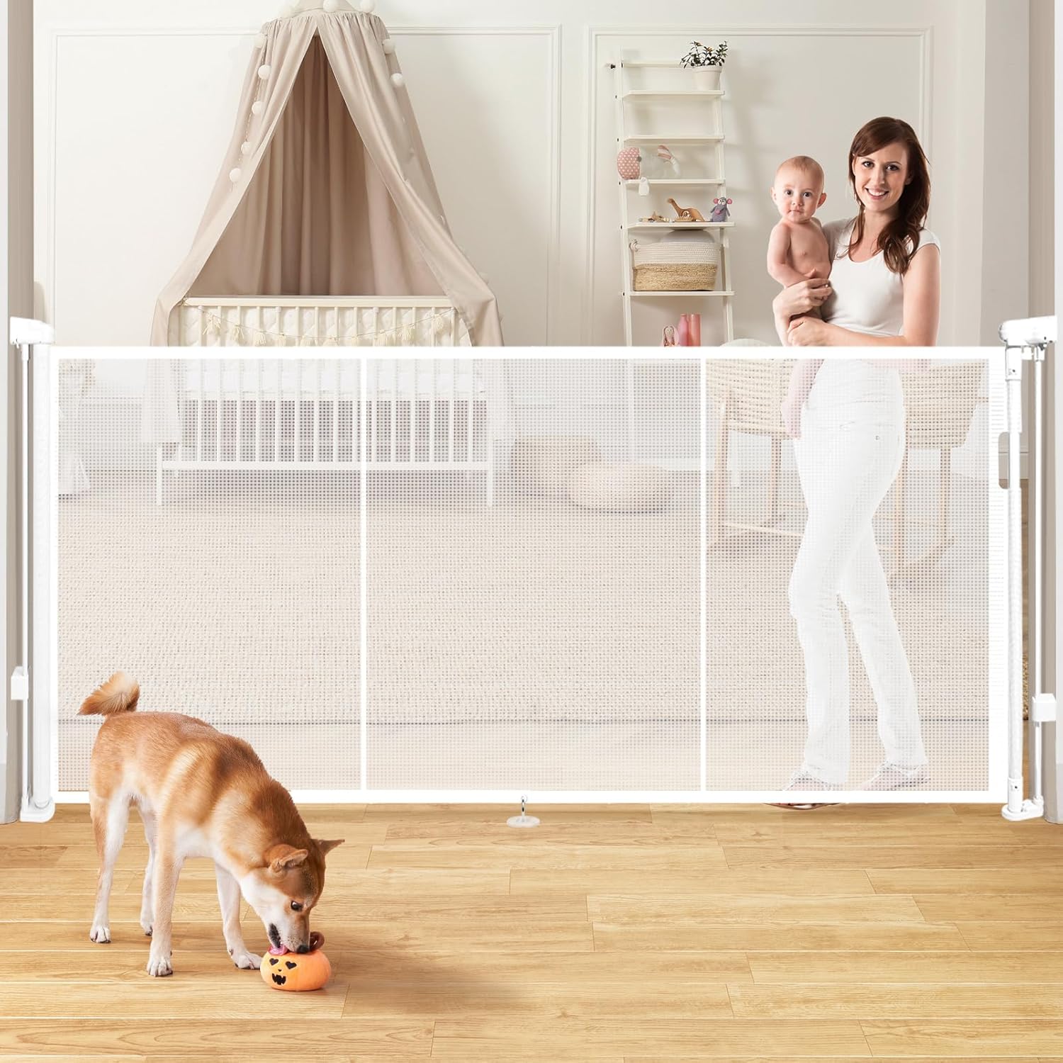 Retractable Baby Gates for Stairs, 78" Extra Wide Retractable Dog Gate with Support Rods for The House, 42" Extra Tall Baby Safety Gates Pet Gate for Doorways, Hallways, Indoor, Outdoor