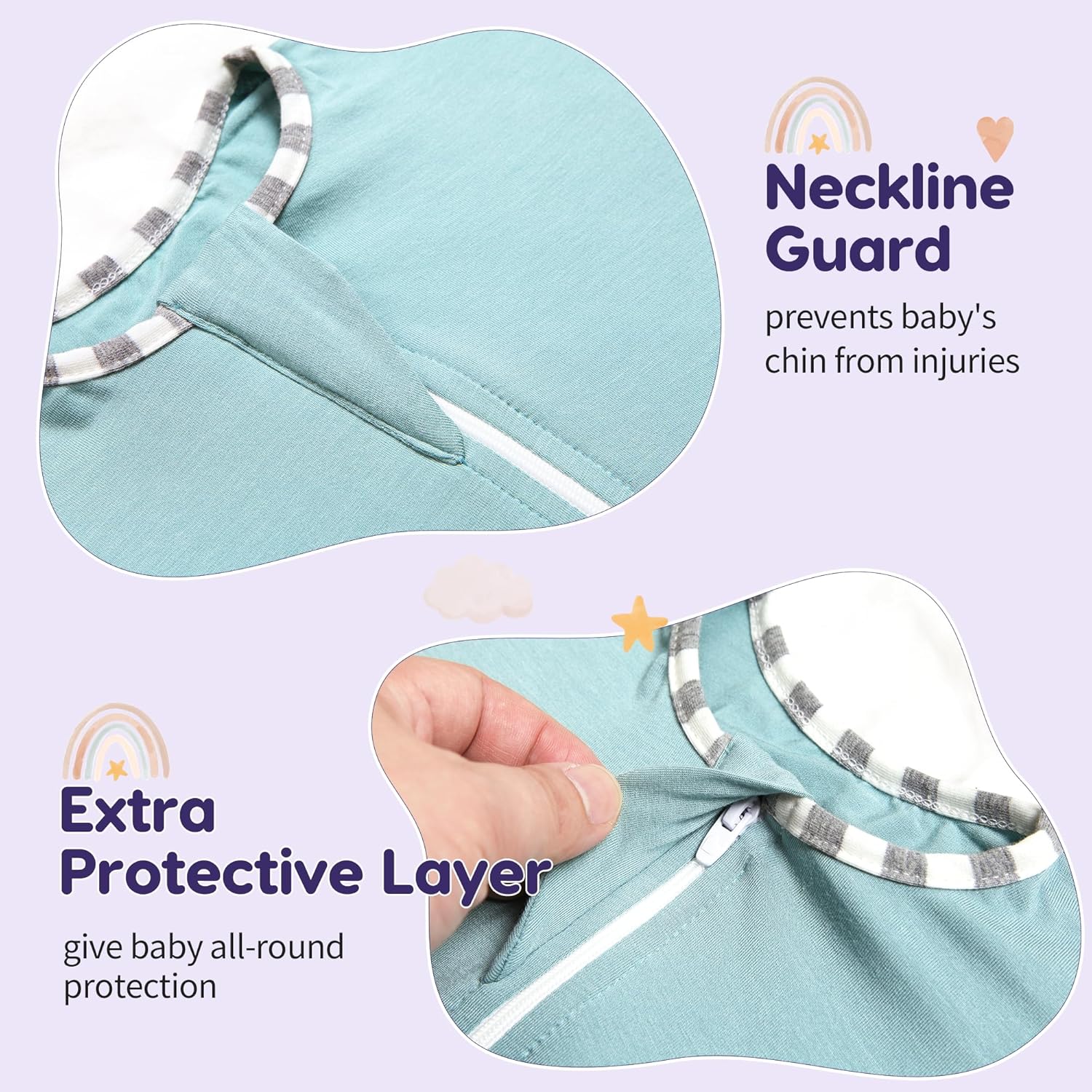 PuppyPaws Baby Sleep Sack 2-Pack Set, Transitional Swaddle, Sleep Sack 6-9 Months, Wearable Blanket Baby with 2-Way Zipper Summer, 95% Rayon derived from Bamboo, 5% Spandex