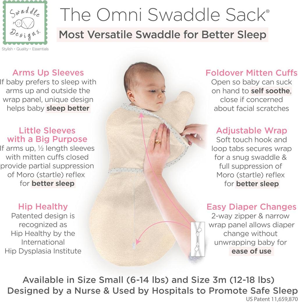 SwaddleDesigns 6-Way Omni Swaddle Sack Arms Up Swaddle for Newborn, More Options to Calm Startle Reflex, Improves Sleep