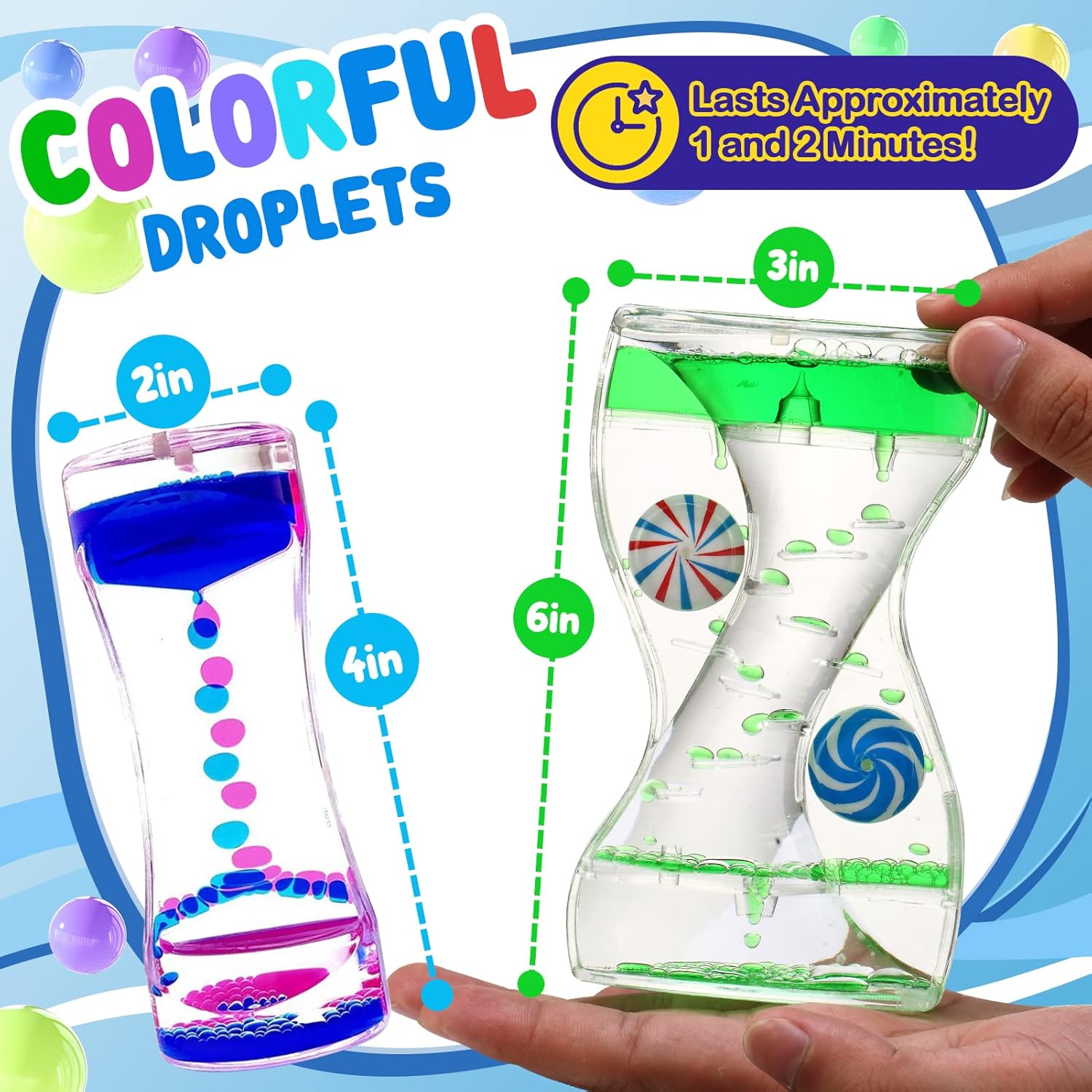 Liquid Timer - Sensory Toy for Relaxation, Liquid Motion Bubbler Timer with Floating Color Lava Lamp, 3-Pack Incredibly Effective Calming Stress Relief Hourglass Toy for Kids & Adults, Autism & ADHD