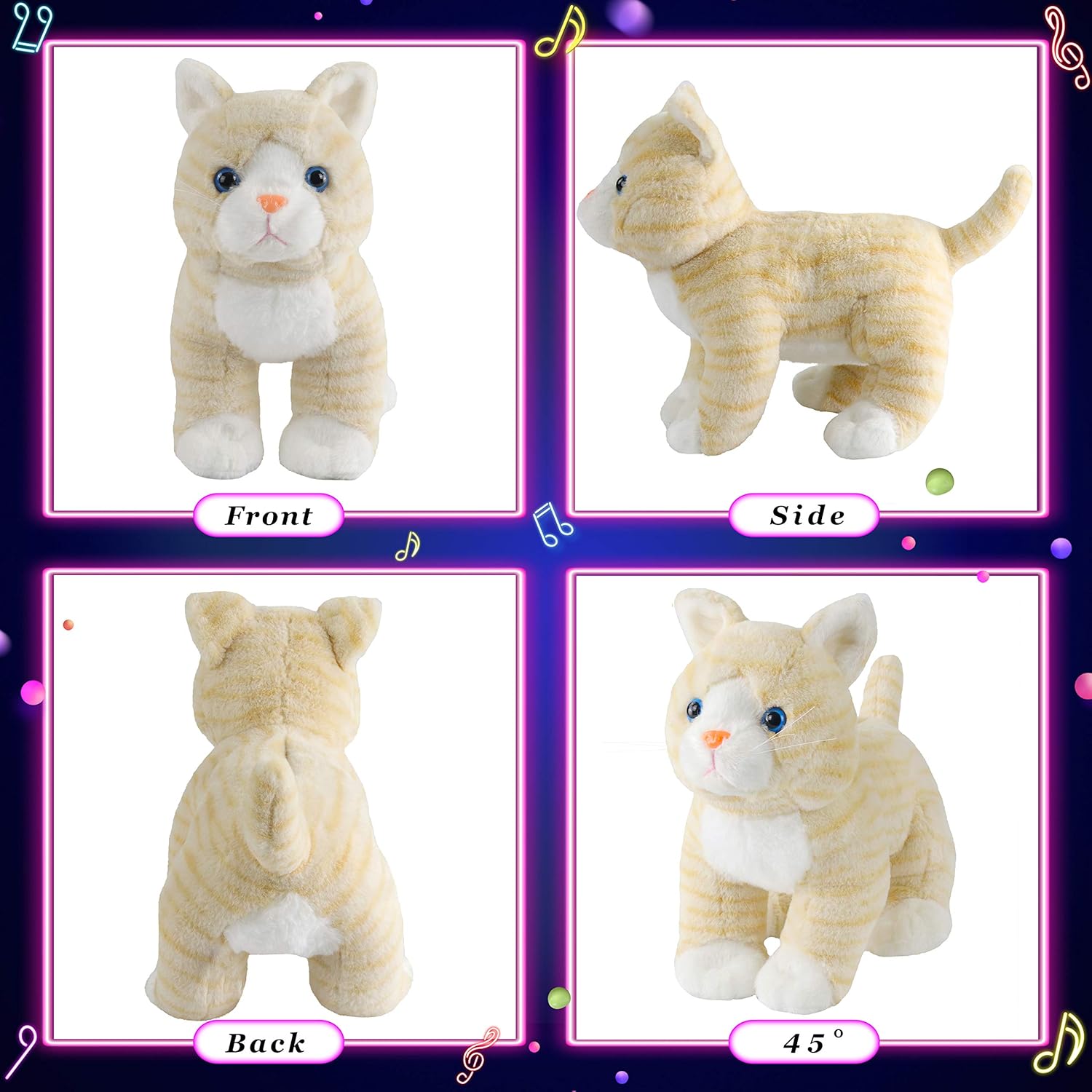 Glow Guards 14'' Light up Kitty Stuffed Animal Soft Realistic Cat Plush Toy with LED Night Lights Glow Birthday Children's Day Gifts for Toddler Kids