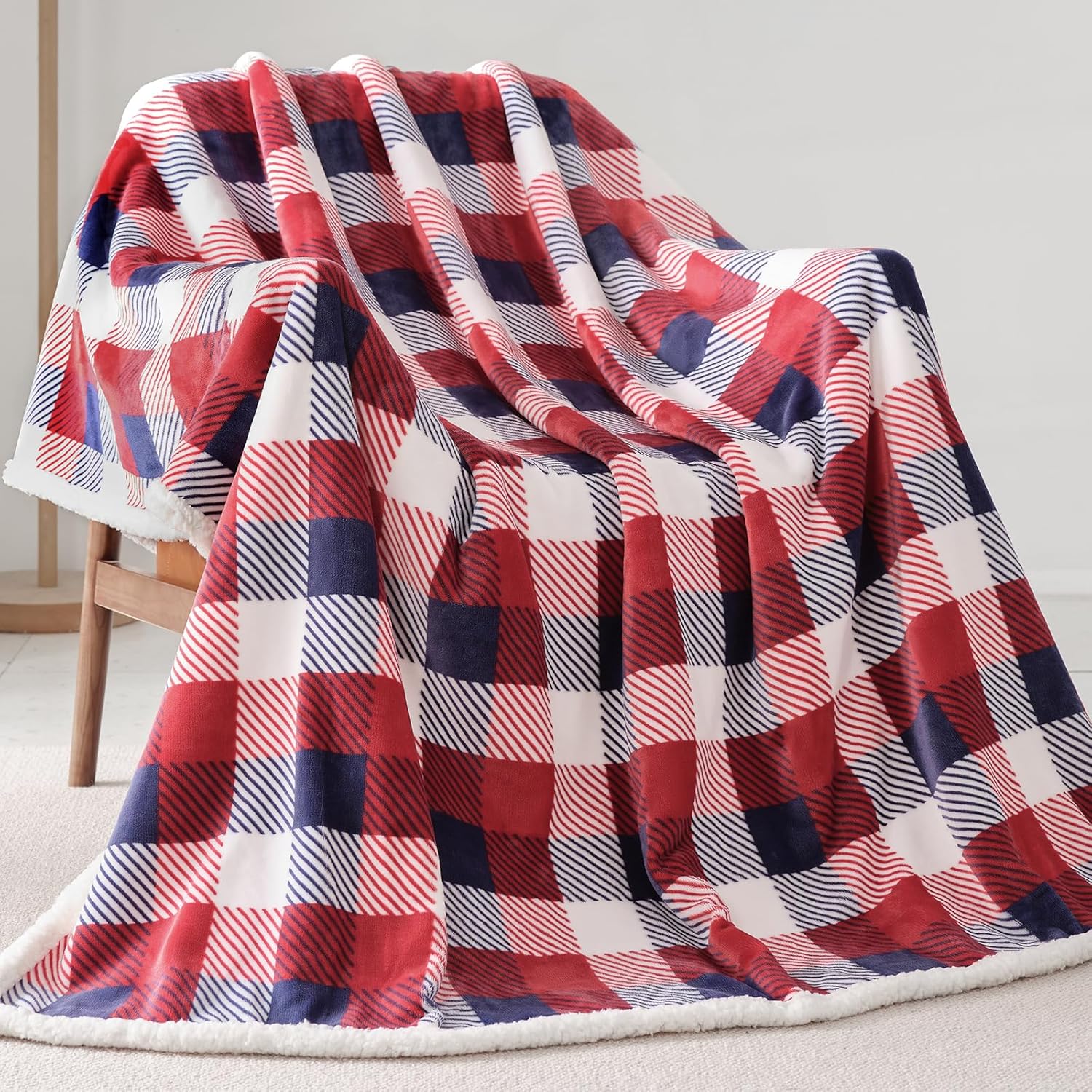 Touchat Sherpa Plaid Twin Blanket 60" X 70", Fuzzy Fluffy Soft Cozy Throw Blanket, Twin Size Plush Fleece Flannel Plush Microfiber Blanket for Couch Bed Sofa (Red Color)