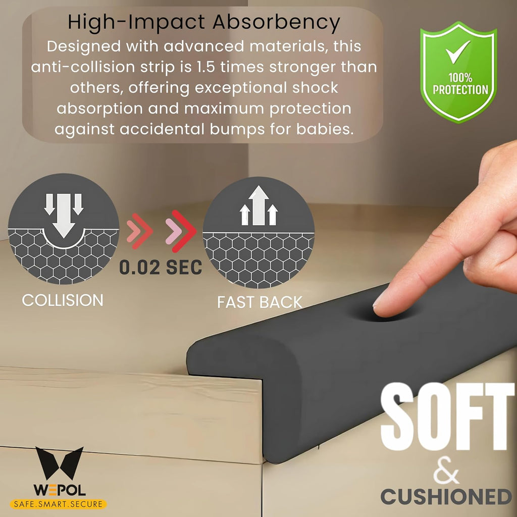 Table Edge Protector for Baby Proofing (18ft Edge+8 Corners) Baby Proof Corners and Edges Guard, Soft NBR Rubber Foam 3M Adhesive, Furniture Corner & Edge Safety Bumpers for Table & Fireplace-Black