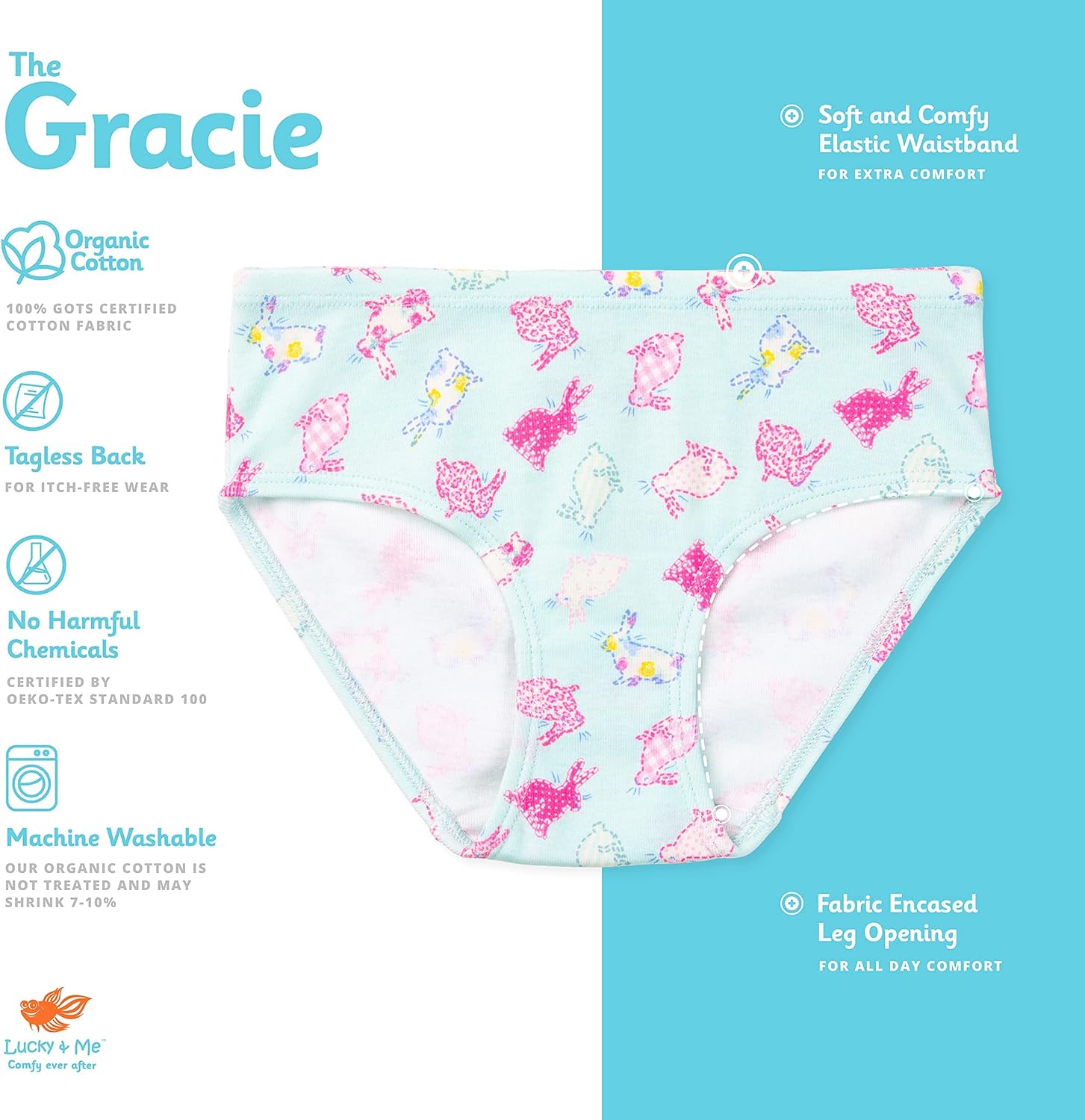 Lucky & Me Girls 100% Organic Cotton Underwear Briefs, Gracie 7 Pack