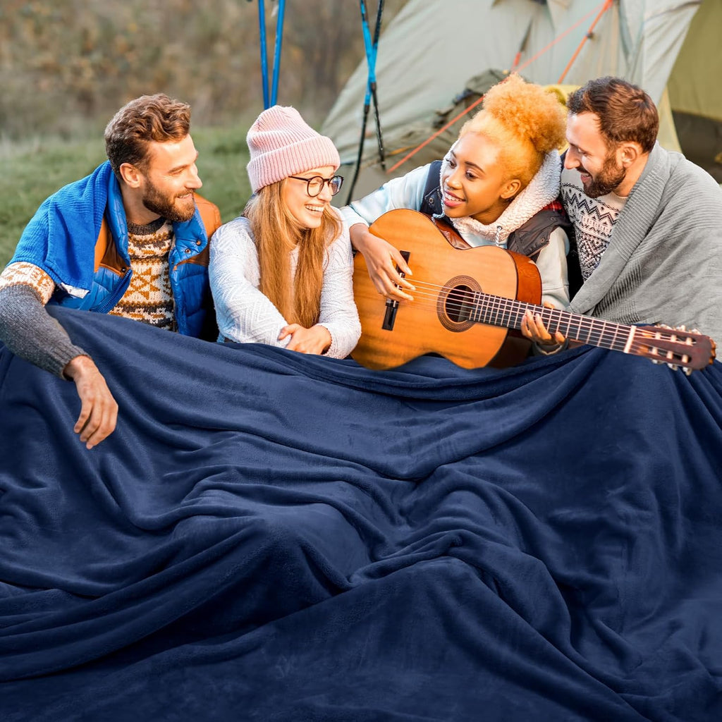 PHF Oversized King Fleece Blanket 120"x120", No Shed No Pilling Big Soft Blanket, Extra Large 10'x 10' Lightweight for Bed, Sofa Travel and Camping, Suitable for All Season, Navy Blue