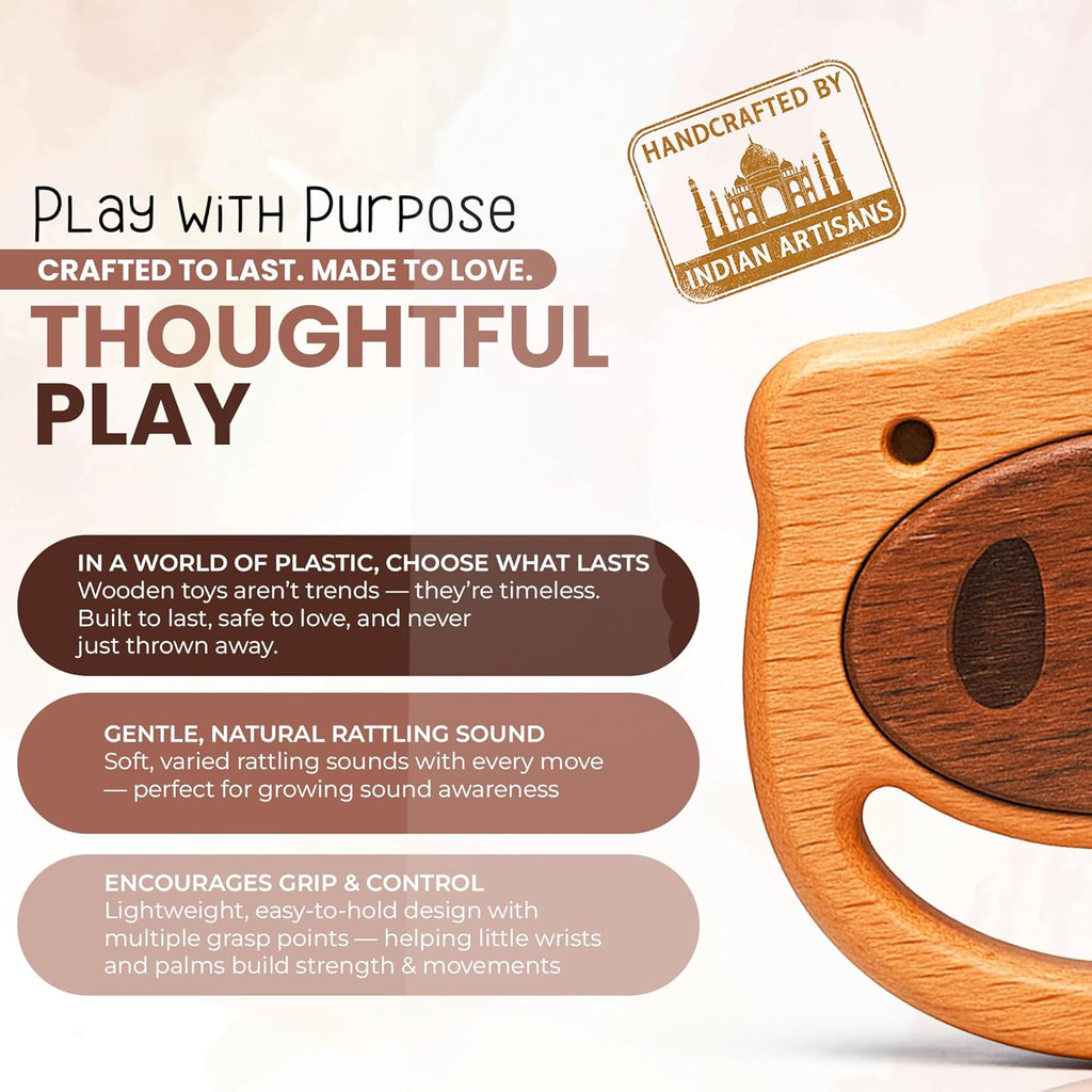 100% Wooden Baby Toy | No Paint, No Plastic | Eco-Friendly Rattle for 0–6 Months