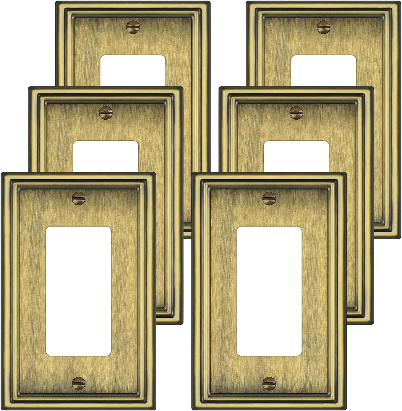 6 Pack Single Decorator Switch Covers Wall Plate, Antique Brass Decorative Rocker Switch Plates Outlet Covers for Receptacle, GFCI Outlet, Dimmer - Classic Style, 1 Gang Decorator
