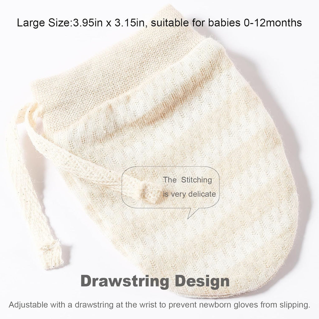 Newborn Mittens No Scratch 100% Organic Cotton 3 Packs Mitts Baby Boy Girl Neutral With String 0-12 months