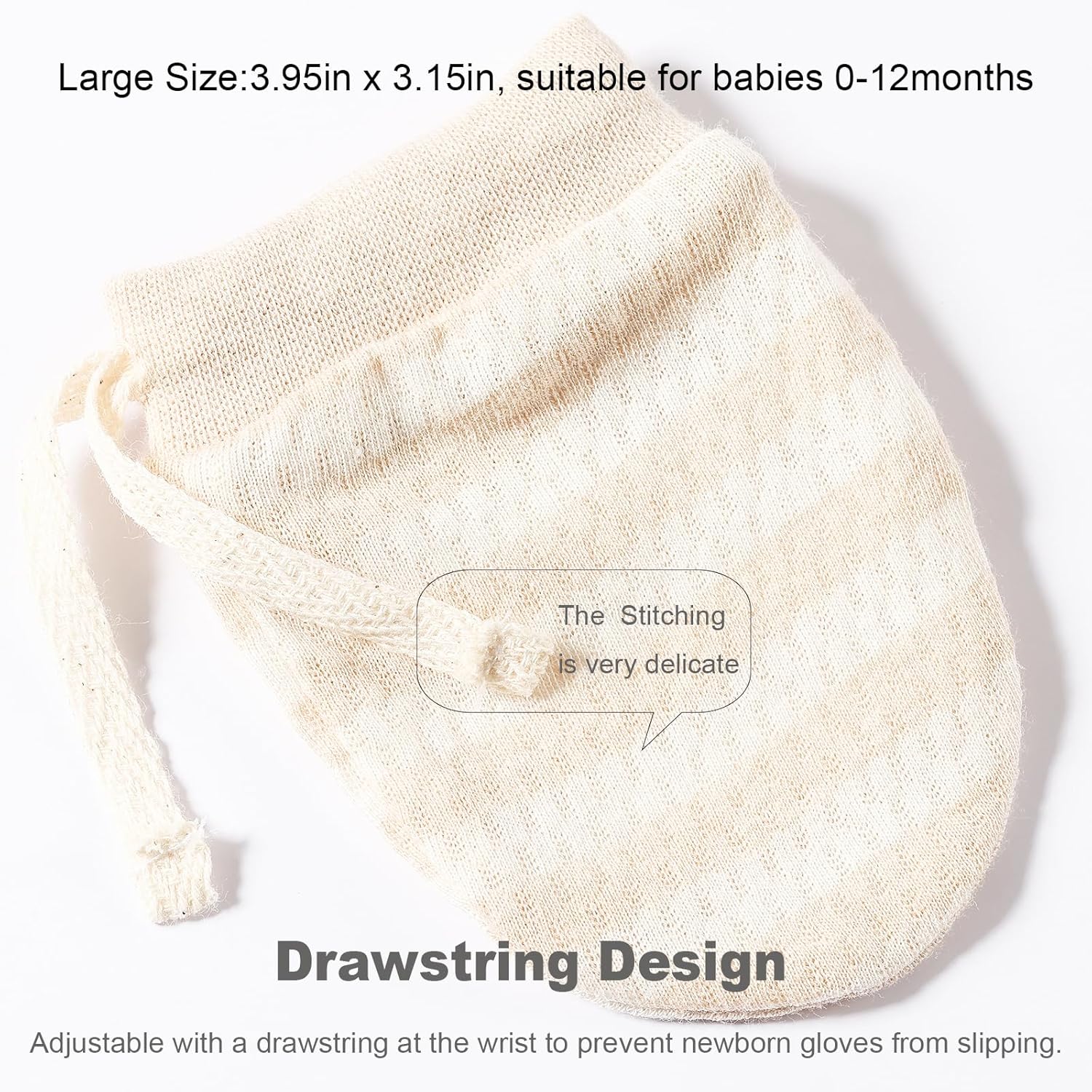 Newborn Mittens No Scratch 100% Organic Cotton 3 Packs Mitts Baby Boy Girl Neutral With String 0-12 months