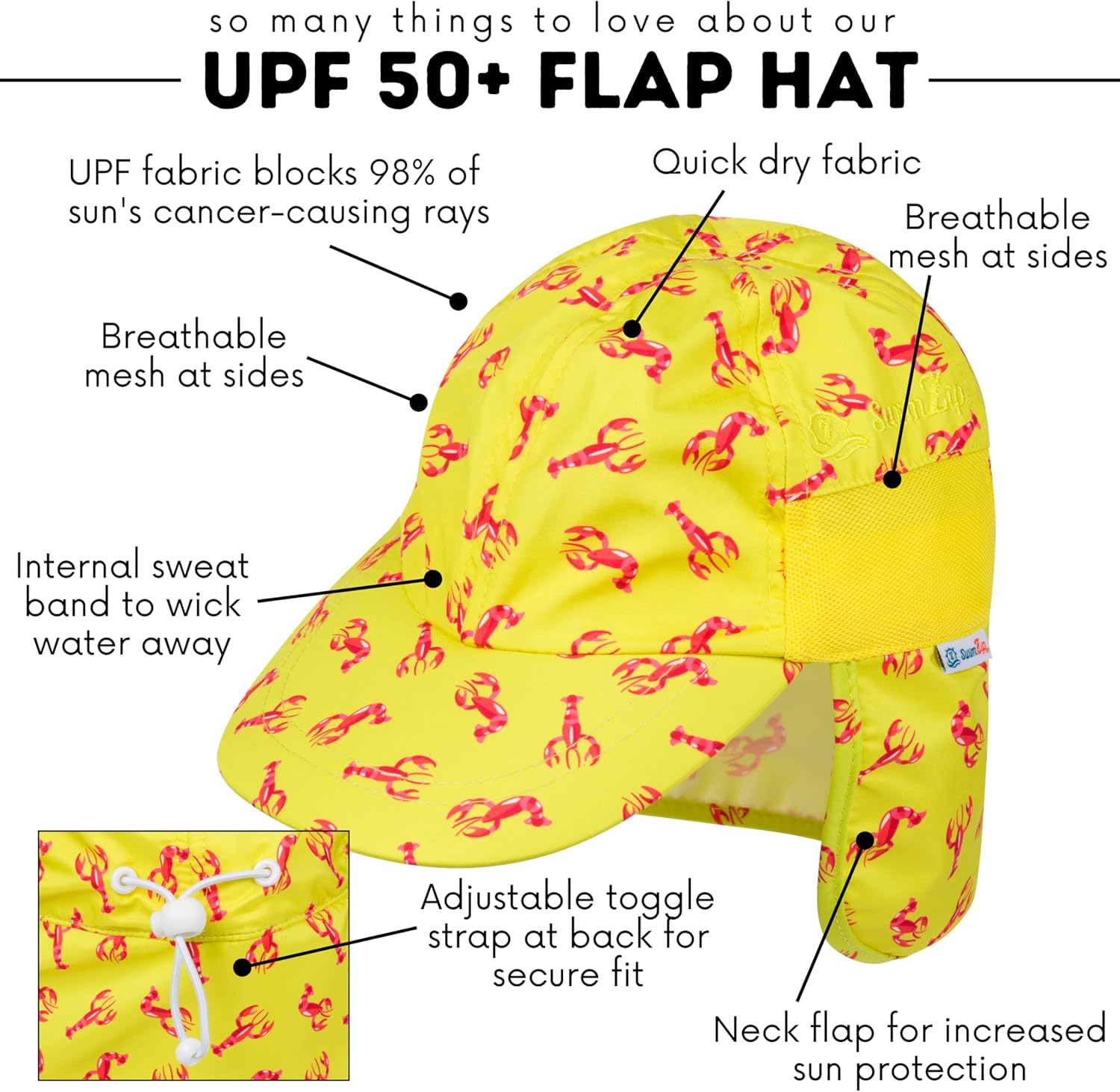 SwimZip Sun Hat with Neck Flap | UPF 50+ Protection for Baby, Toddler, and Kids