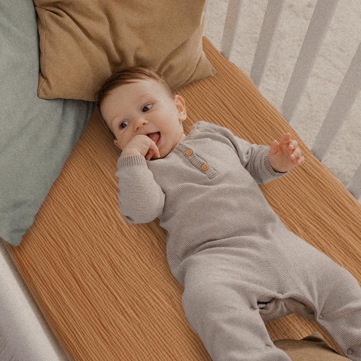 Gllquen Baby Muslin Mini Crib Sheets 3 Pack, Breathable Pack and Play Sheets Fitted Soft Cozy Cotton Pack N Play Sheets for Baby Boy Girls, Universal Fitted Mini Crib Mattresses 38"x26" (Yellow)