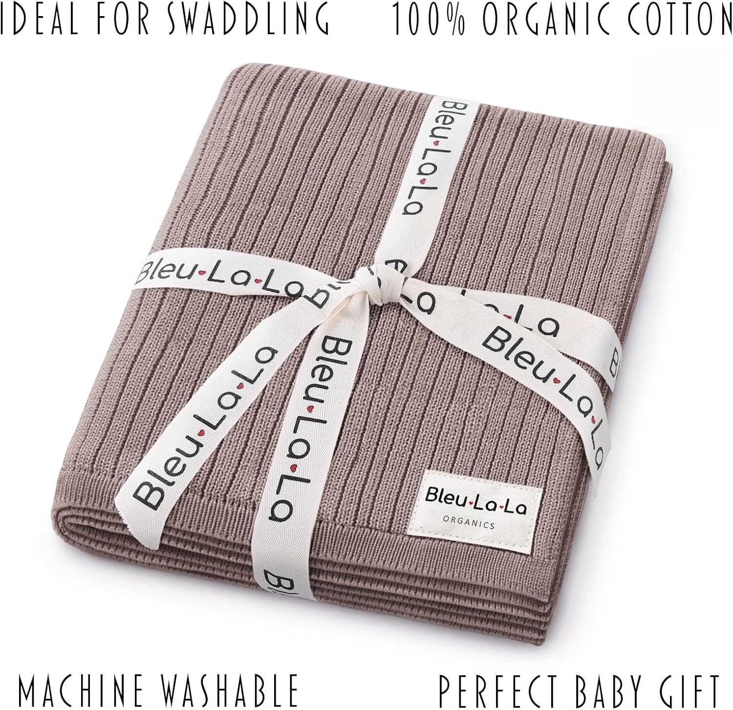 Organic Ribbed Swaddle Blanket for Boys & Girls - 100% Luxury Organic Soft Cotton Knit Warm Cozy Cuddle Stroller Crib Blanket for Newborns, Infants, & Toddlers (Milk Chocolate)