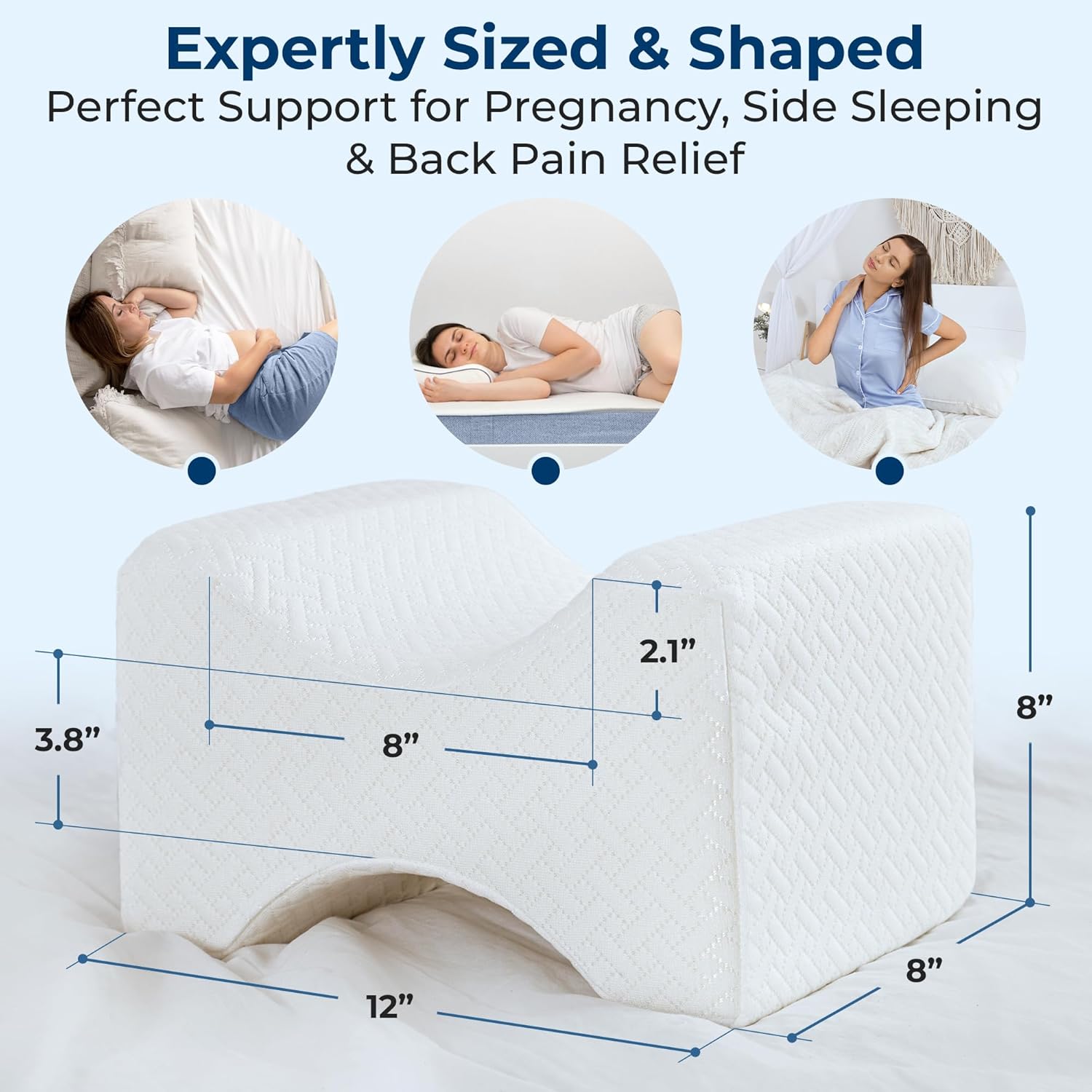 5 STARS UNITED Large Knee Pillow for Side Sleepers - Hip Pain Relief, Memory Foam Leg Cushion for Side Sleeping - Between Legs Pillow for Sciatica & Lower Back Pain, White
