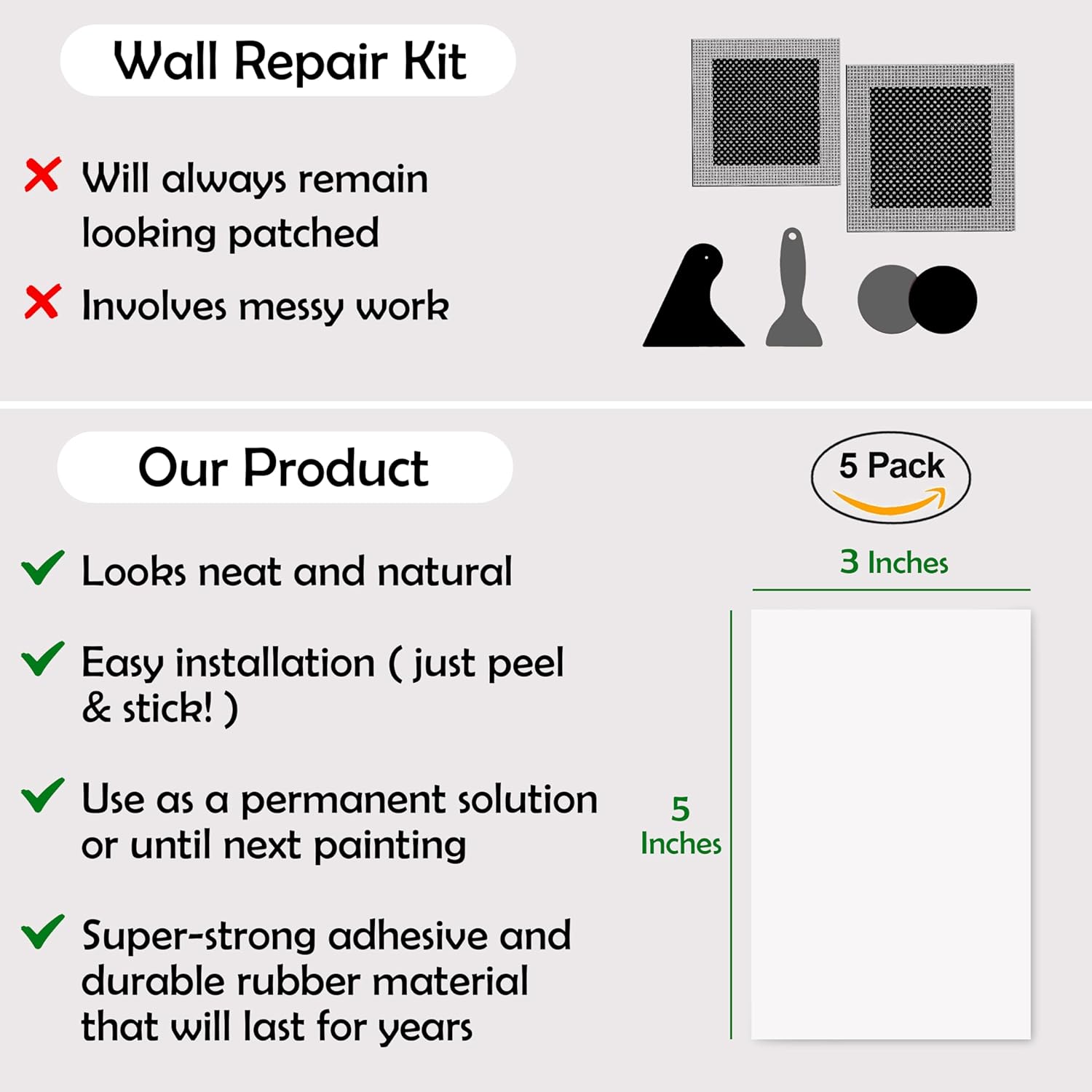 Rubber Bond Self-Adhesive Rubber Wall Outlet Cover Plate 5 Pack - Easy to Apply Peel & Stick Drywall Hole Patch - 5x3 Inch Screwless Blank Wall Plate Cover - Premium Rubber Wall Hole Cover (White)