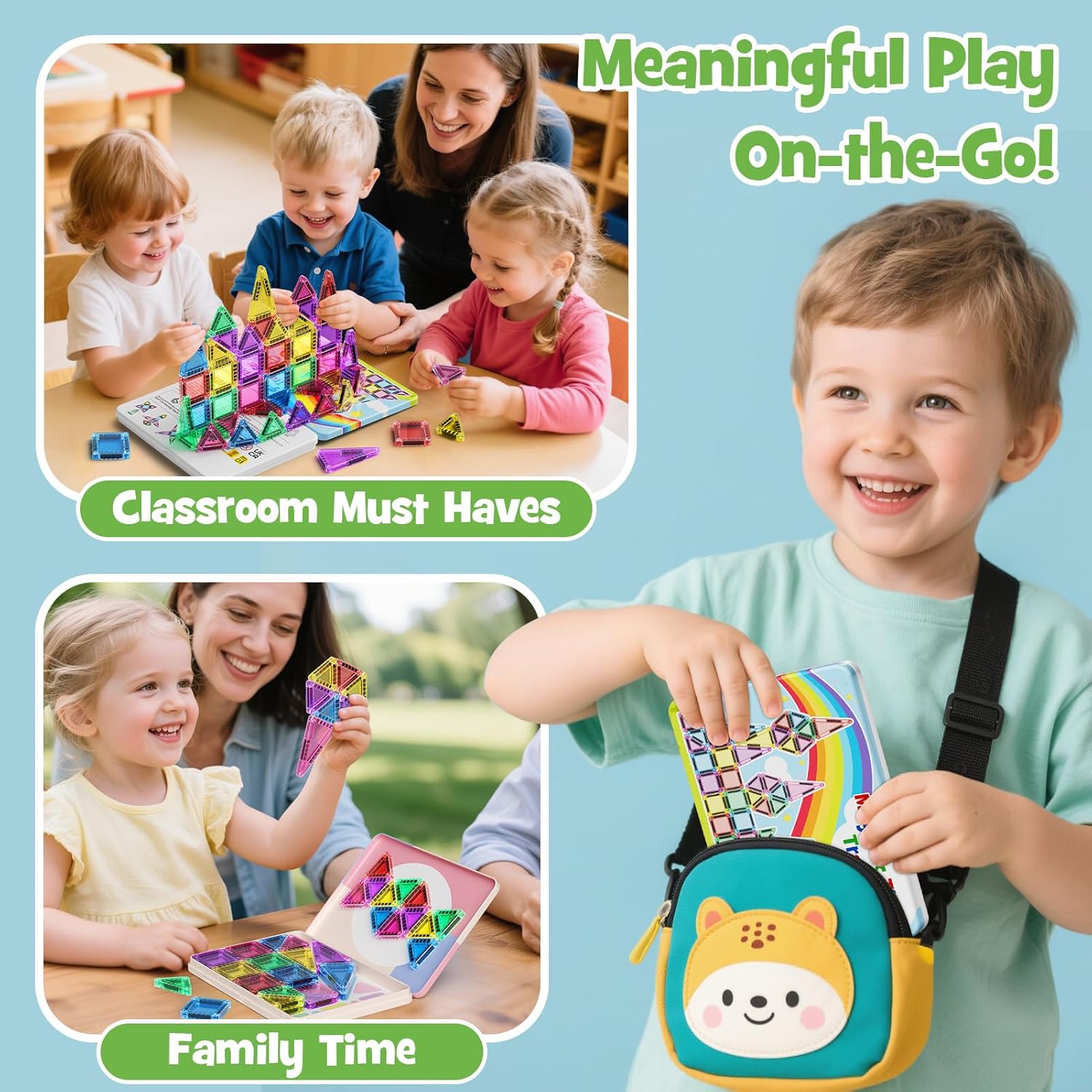 Magnetic Tiles Travel Toys for Kids 4-8, 42PCS Candy Color STEM Building Blocks with Visual Storage Guide & Metal Case, Airplane Activities & Toddler Travel Essentials Ages 3-5