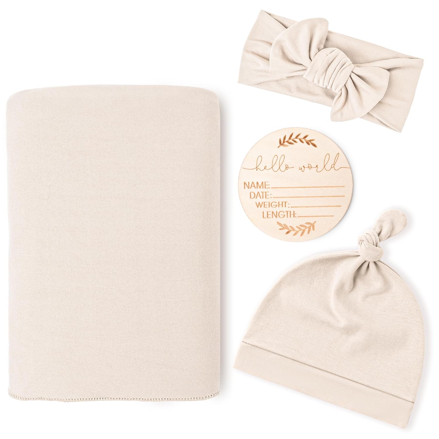 Konssy Baby Girl Newborn Receiving Blanket with Matching Headband and Beanie Set Baby Swaddle Nursery Swaddle Wrap