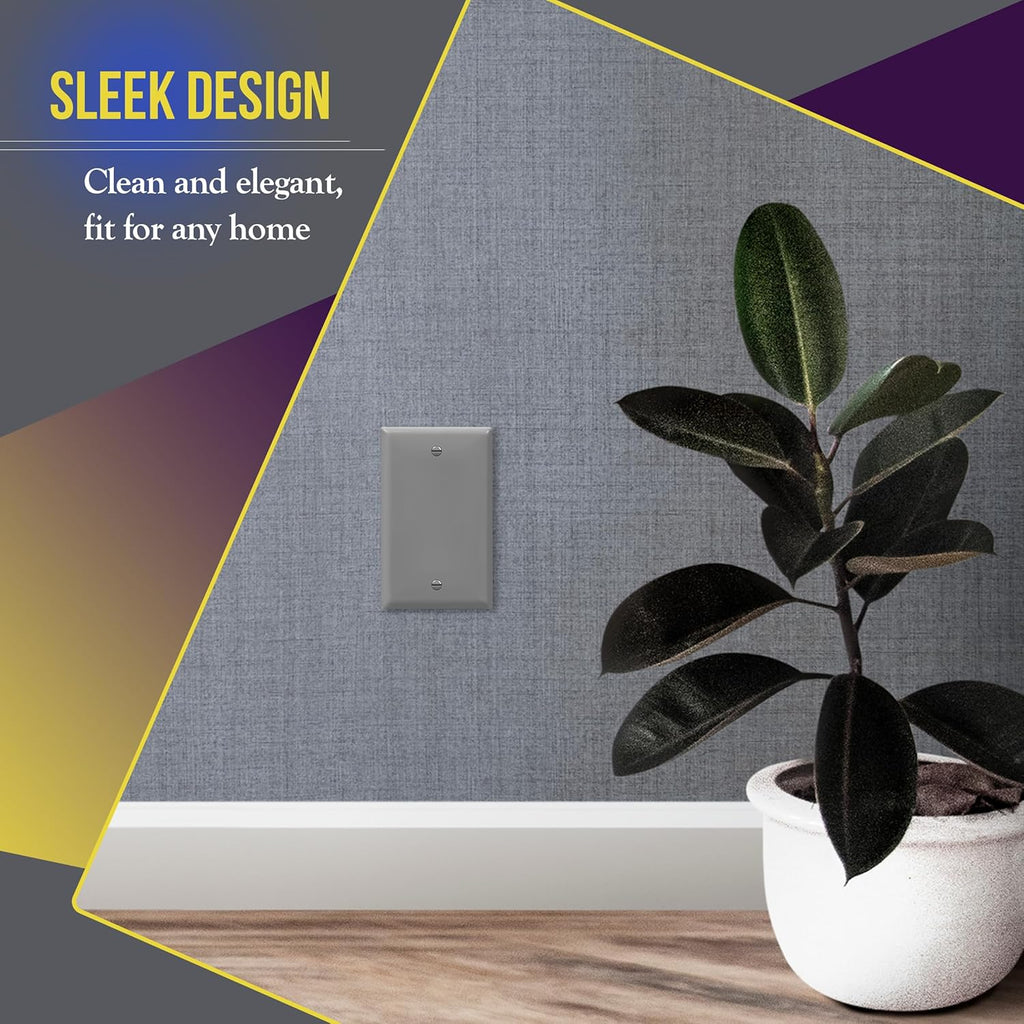 ENERLITES 8801-GR Blank Cover Wall Plate, Size 1-Gang 4.50" x 2.76", Polycarbonate Thermoplastic, 8801-GY, Gray, Screw