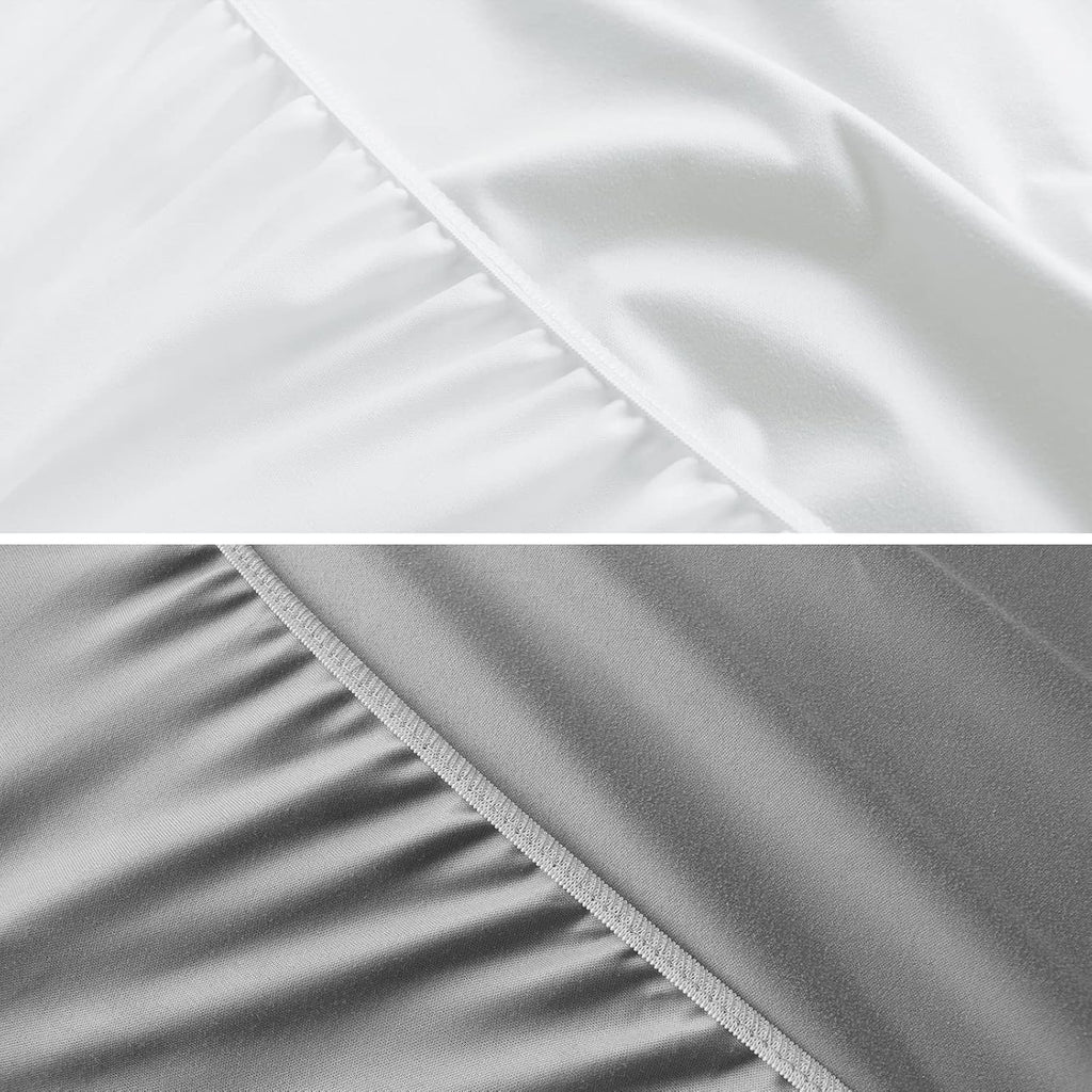 Waterproof Bassinet Sheets Fit for Halo, Dream on Me, Ingenuity, Fisher Price, Delta, Graco and Other Oval Bassinet Mattress, 2 Pack, Ultra Soft Microfiber Sheets, White & Grey