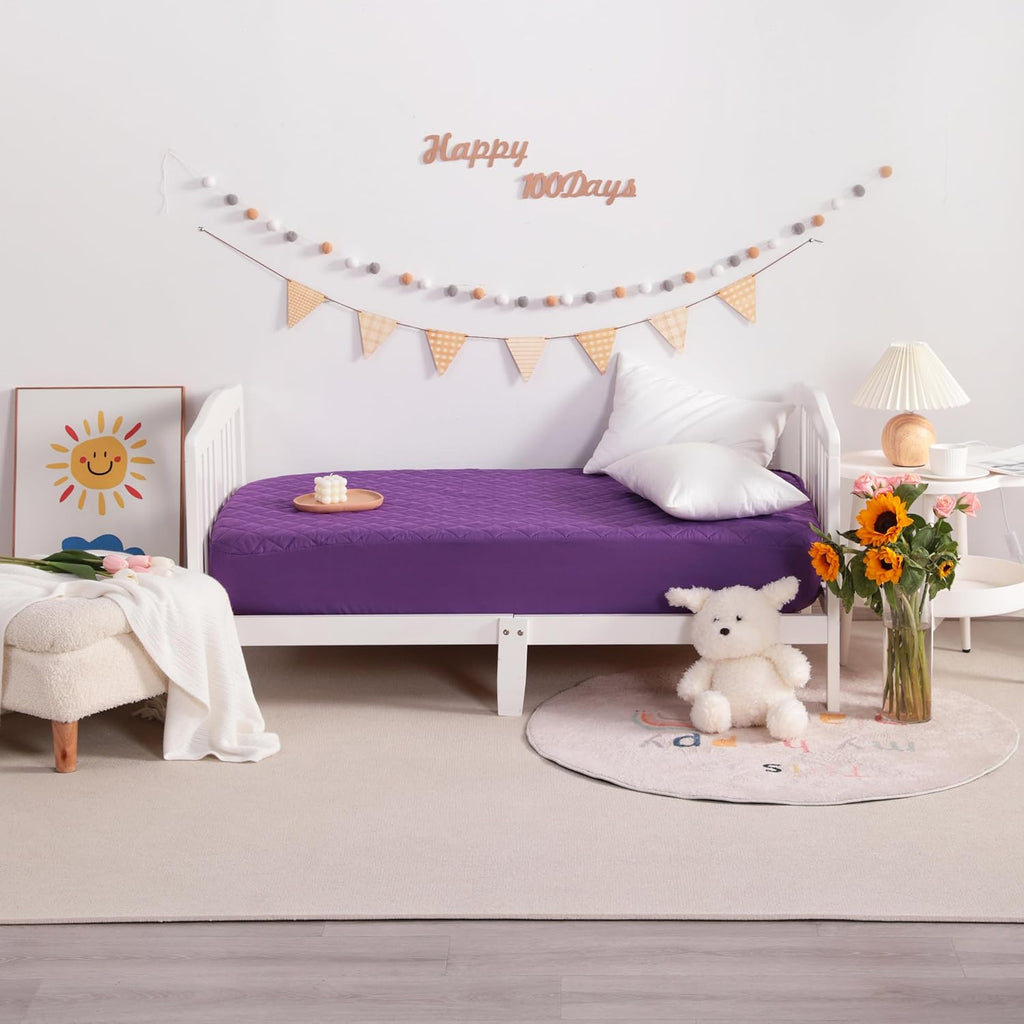 NTBAY 2 Pack Waterproof Mini Crib Mattress Protector, Quilted 24"x38" Fitted Mattress Cover - Machine Washable - Soft and Breathable Baby Mattress Pad Sheet for Mini Crib and Baby Playards, Purple