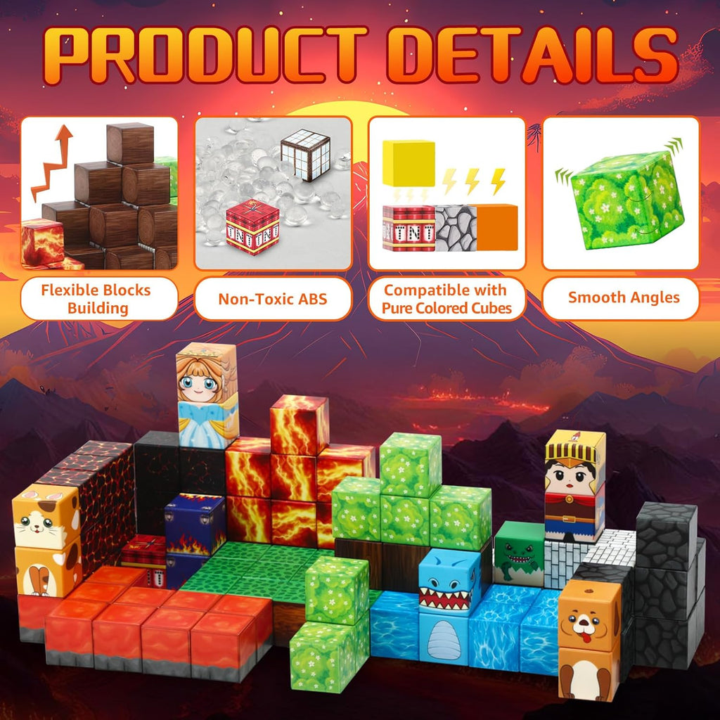 Dinosaur Magnetic Blocks,Dino Volcano World Magnet Building Toys, Sensory Montessori Toys for STEM Learning, Toddler Gift for Boys & Girls Age 3-4 4-5 6-8