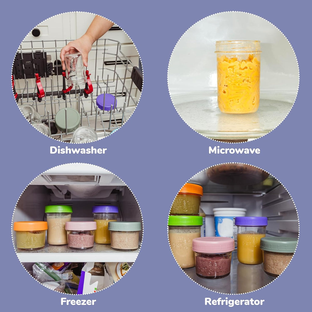 WeeSprout Glass Baby Food Storage Jars w/Lids (4 oz, 12 Pack Set) Snack, Puree, Reusable Small Containers, Breast Milk, Fridge or Freezer, Microwave & Dishwasher Safe, Essential Must Have for Infants