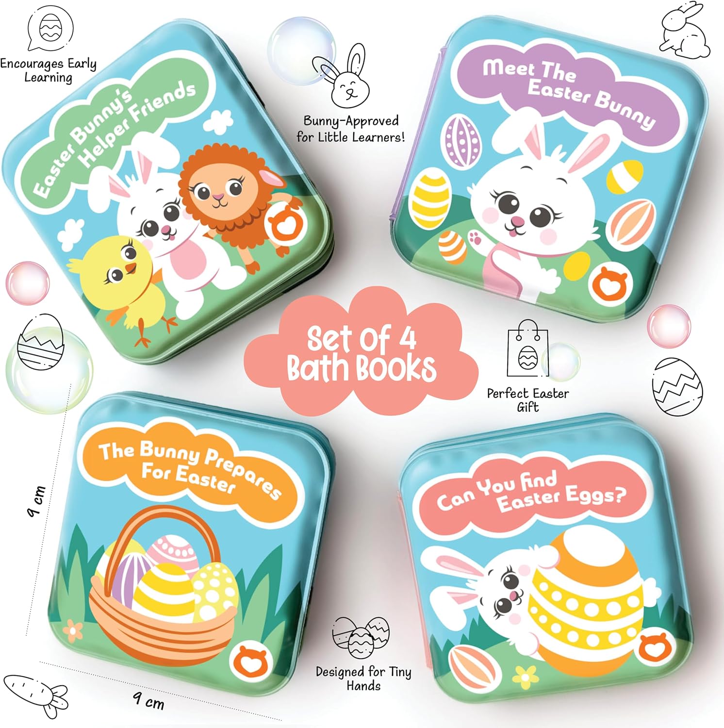Easter Bath Book Set for Babies & Toddlers – 4 Colorful, Soft, and Waterproof Bath Books with Bunny & Animal Friends – Fun Bath Toys & Basket Stuffers – Perfect for Easter & Baby Showers