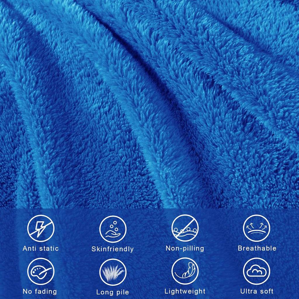 Exclusivo Mezcla Queen Size Flannel Fleece Blanket, Super Soft Velvet Plush Bed Blanket, Fuzzy Cozy and Warm for All Seasons, 90x90 Inches, Cobalt Blue