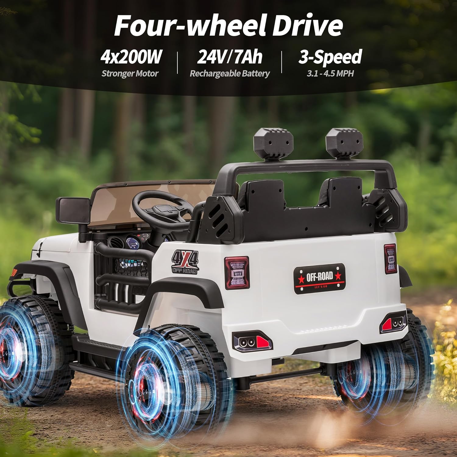 2 Seater Ride on Toy Car for Kids, 24V 4x4 Ride-on Truck Kids Electric Car w/Remote Control, 4x200W Motors - White