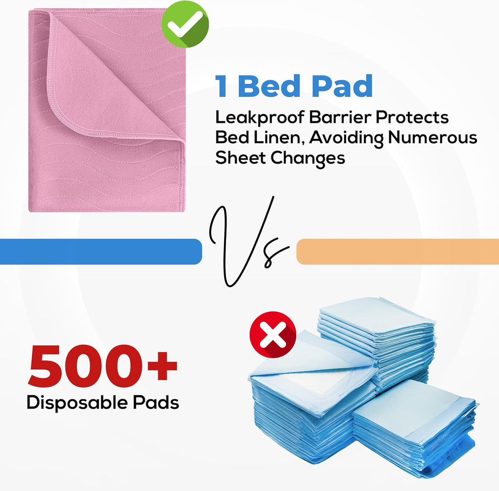 Utopia Bedding Washable Underpads 34" x 36" (Pack of 4), Waterproof Reusable Heavy Absorbency Incontinence Bed Pads for Adults, Kids, Elderly and Pets, Bedwetting Pads for Sofa and Couch (Pink)