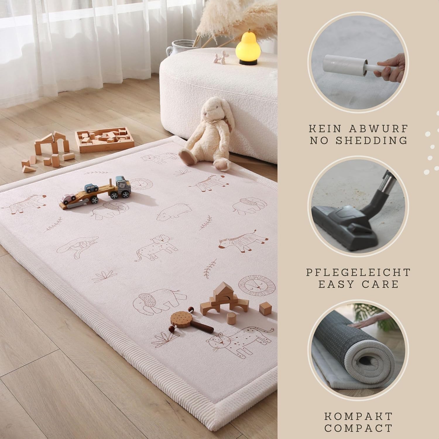 Stylish Coral Baby Play Mat for Floor 47" x 67" Safari Animals – Soft 1" Thick High-Density Memory Foam Nursery Rug,Kids Rug with Non-Slip Backing for Crawling & Playing, Playroom Rug, Kids Carpet