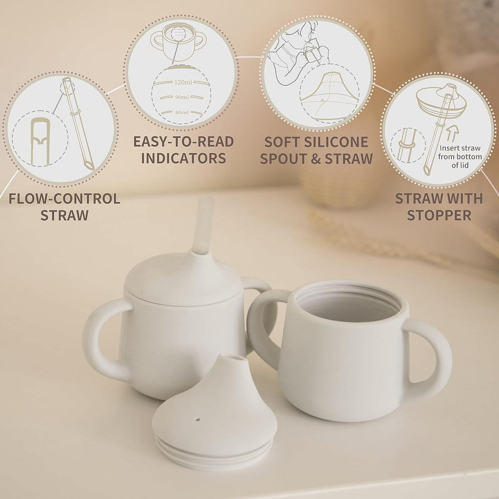 Moonkie Silicone Baby Sippy Cups | 3 Stages Training Cup Straw Cup for Infants Toddlers and Kid | 4 oz 2Pack