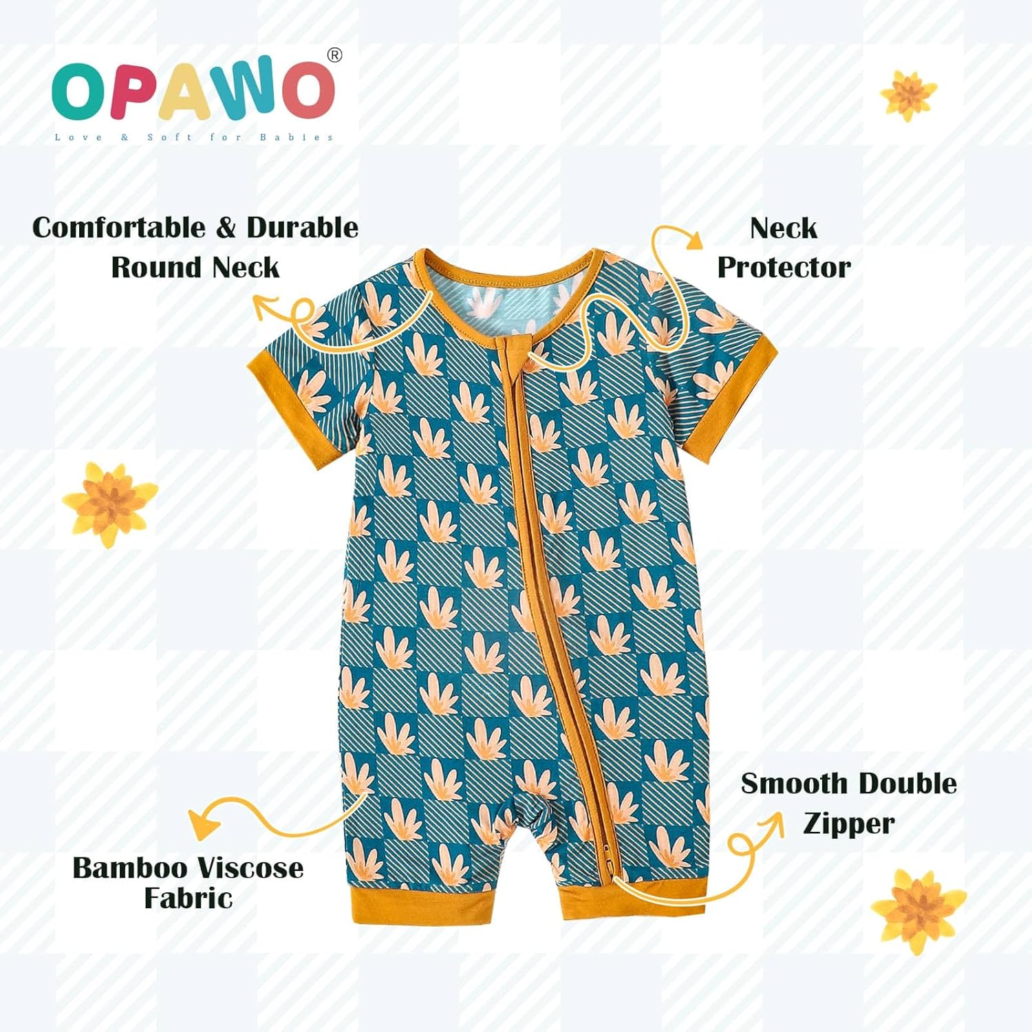 OPAWO Bamboo Baby Pajamas 3 Pack, Double Zipper Bamboo Sleepers for Baby Boy Girl Romper, Toddler Summer Clothes Outfit 0-24M