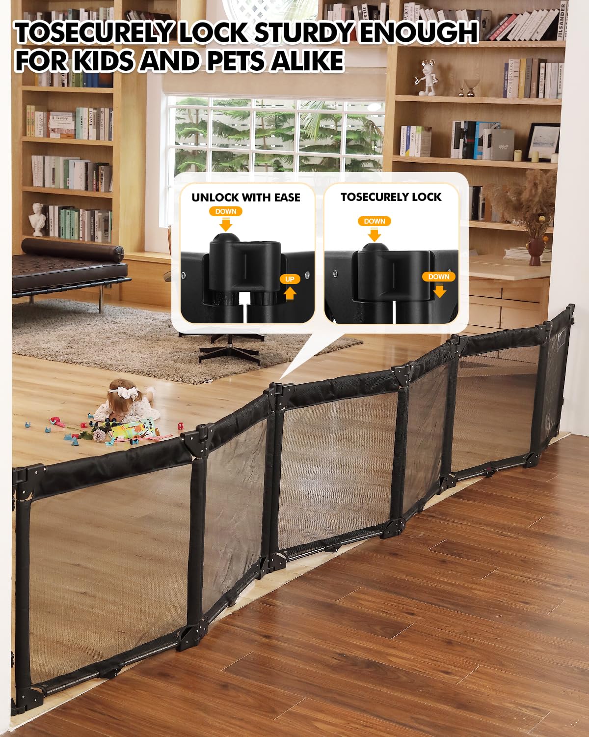 Extra Wide Baby Gate Playpen with Heat-Resistant Mesh,6 Panel Foldable Baby Fence,Indoor/Outdoor Safety Barrier,Dog Playpen & Fireplace Gate