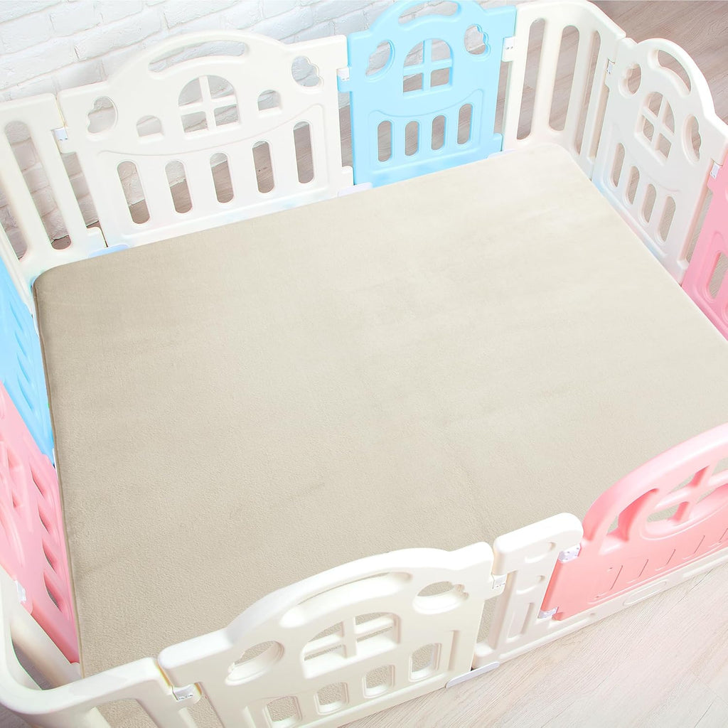BALAPET Thick Memory Foam 71x59 Play Mat for Playpen, Super Soft Velvet Portable Baby Playpen Mat for Kids Toddler Crawling and Play, Non-Slip Bottom Playmat, Cream