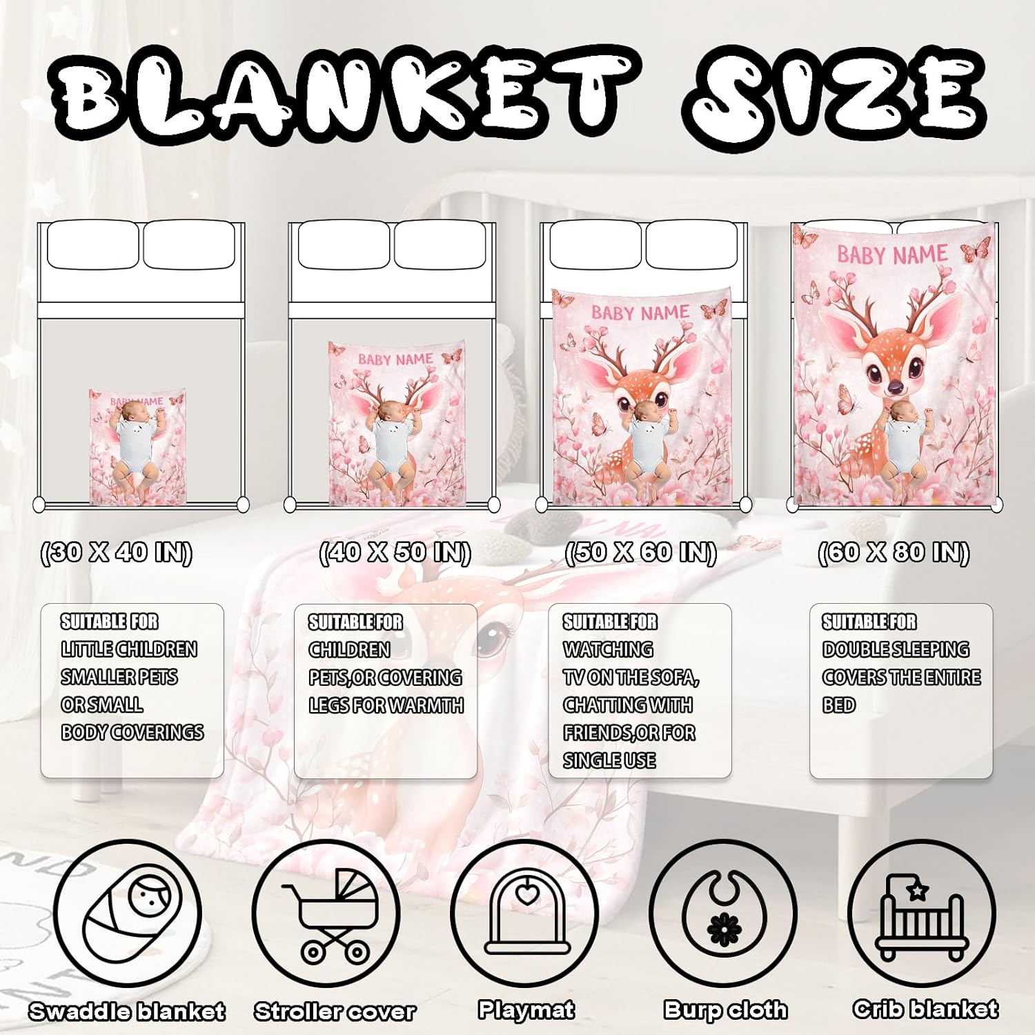 Ship Next Day, Personalized Baby Blanket – Printed in USA, Custom Baby Blanket for Boys & Girls, Baby Blanket with Name, Baby Shower, Easter, Christmas, Birthday Newborn & Toddler Gifts, Baby Gifts