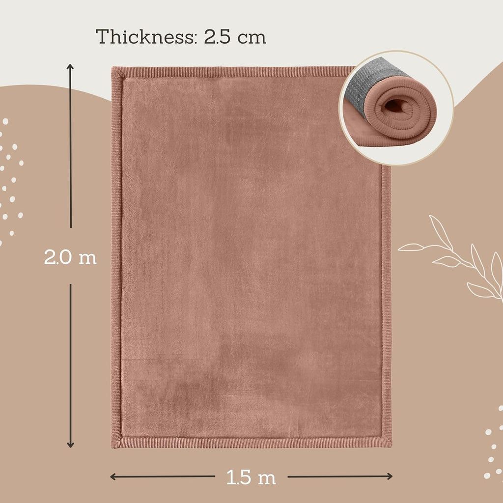 Stylish Coral Velvet Baby Play Mat for Floor 60" x 80" Brown – Soft 1" Thick High-Density Memory Foam Nursery Rug,Kids Rug with Non-Slip Backing for Crawling & Playing, Playroom Rug, Kids Carpet