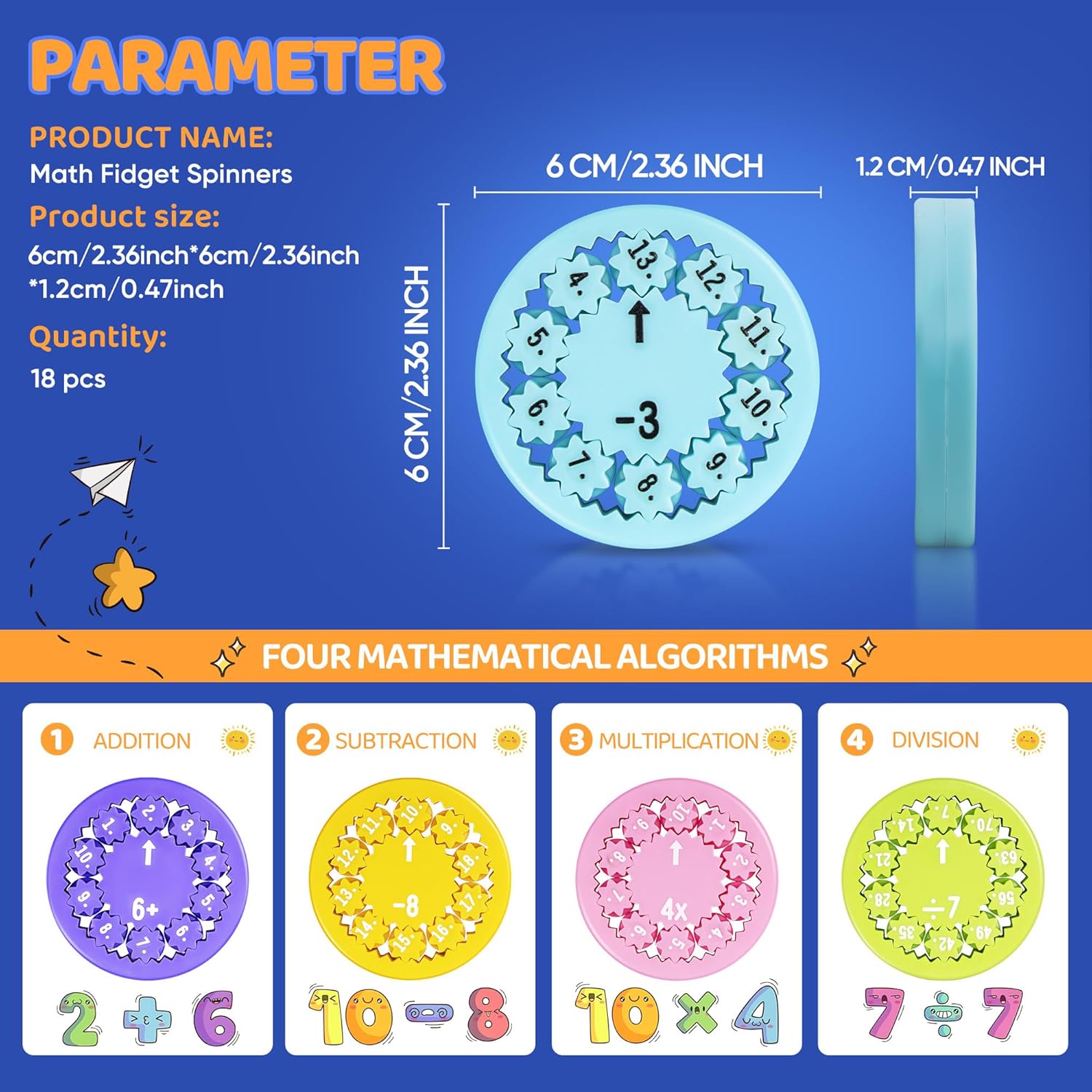 Math Fidget Spinners,Math Fact Fidget Spinners,Math Fidget Toy Multiplication,Relieves Stress,Math Games for Kids,Suitable as a Gift for Children(18pcs)