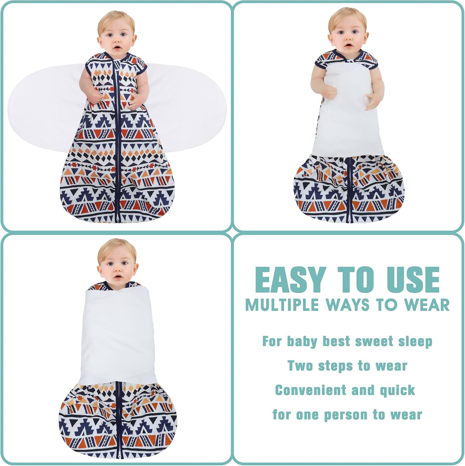 Newborn Sleep Sack Baby Swaddle,3-Way Adjustable Wearable Blanket,100% Rayon Cotton Swaddling Sleeping Bag，TOG 0.5 (Soccer & Triangles, 6-12 Months)