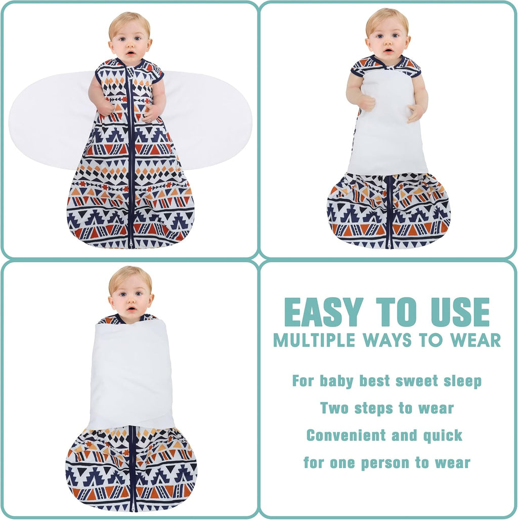 Newborn Sleep Sack Baby Swaddle,3-Way Adjustable Wearable Blanket,100% Rayon Cotton Swaddling Sleeping Bag，TOG 0.5 (Soccer & Triangles, 0-3 Months)