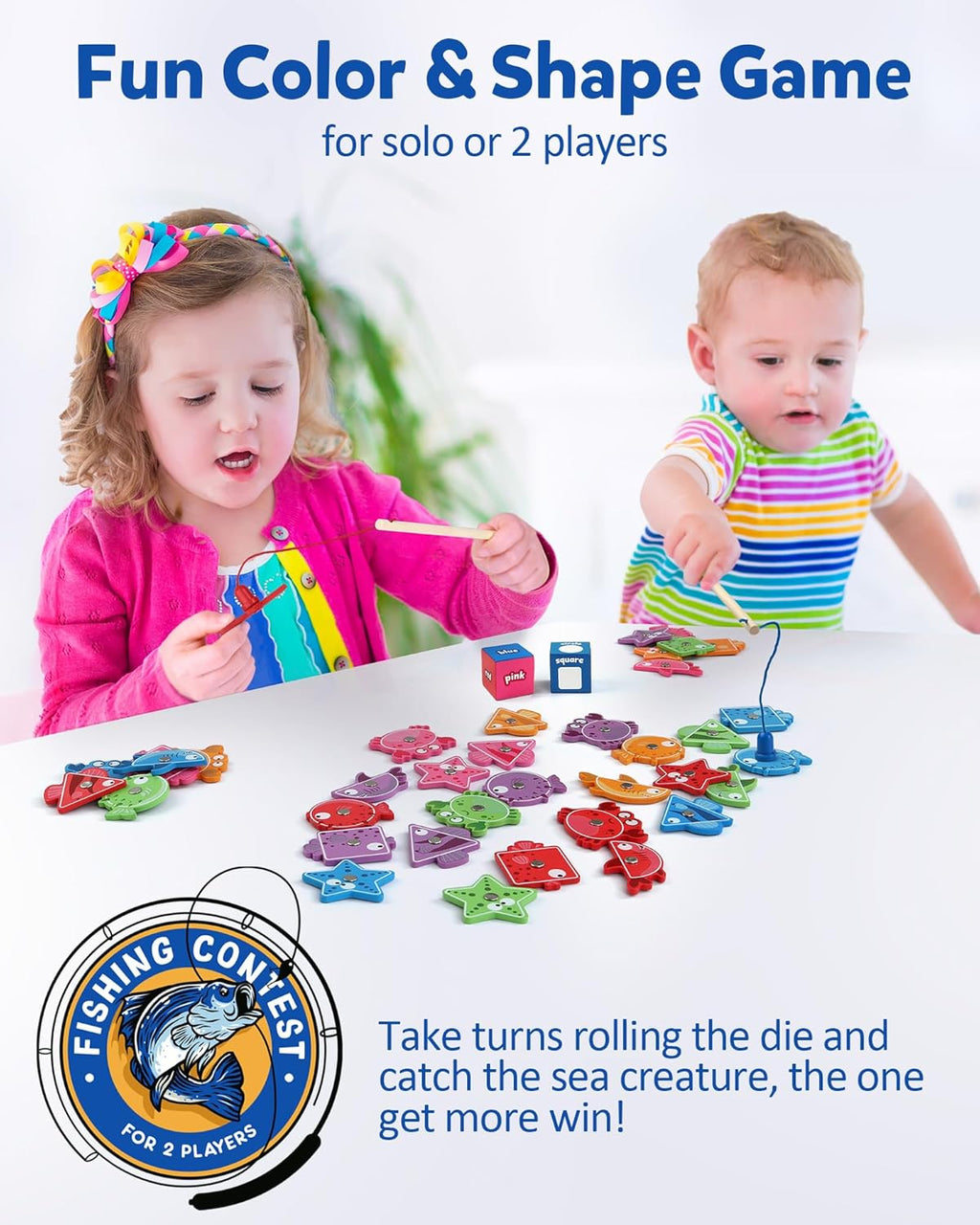 Coogam Montessori Toy for Toddlers, Fine Motor Skill Wooden Magnetic Fishing Game for Year Old Kids, Color and Shape Sorter for Age 3 4 5 Girls Boys Preschool Educational Gift