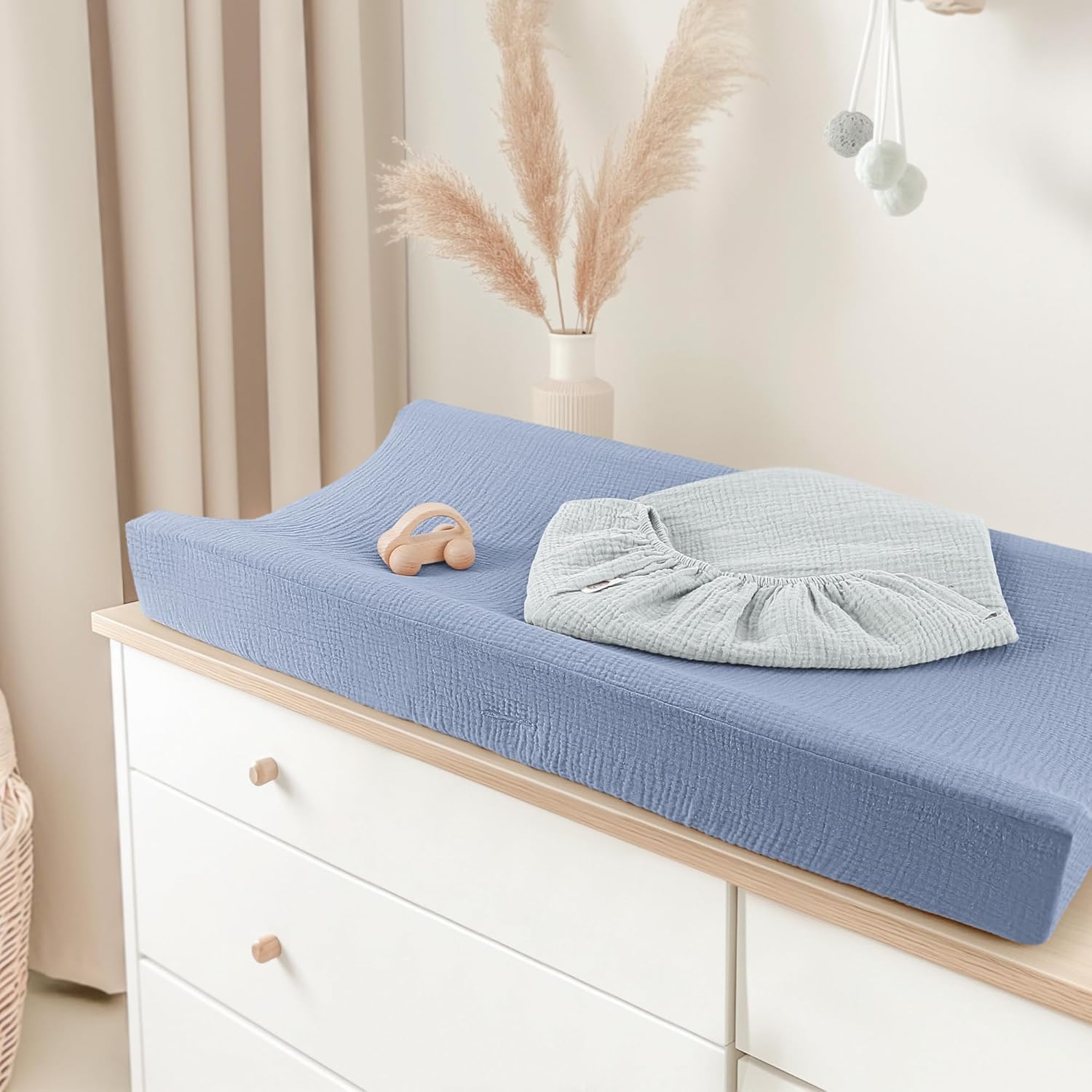 Bearmoss Changing Pad Cover, 2 Pack Muslin [100% Cotton] Diaper Changing Table Covers, 32'' x 16'' Soft Breathable Changing Pad Sheets for Unisex Baby Girls and Boys with Strap Holes (Mint Gum)