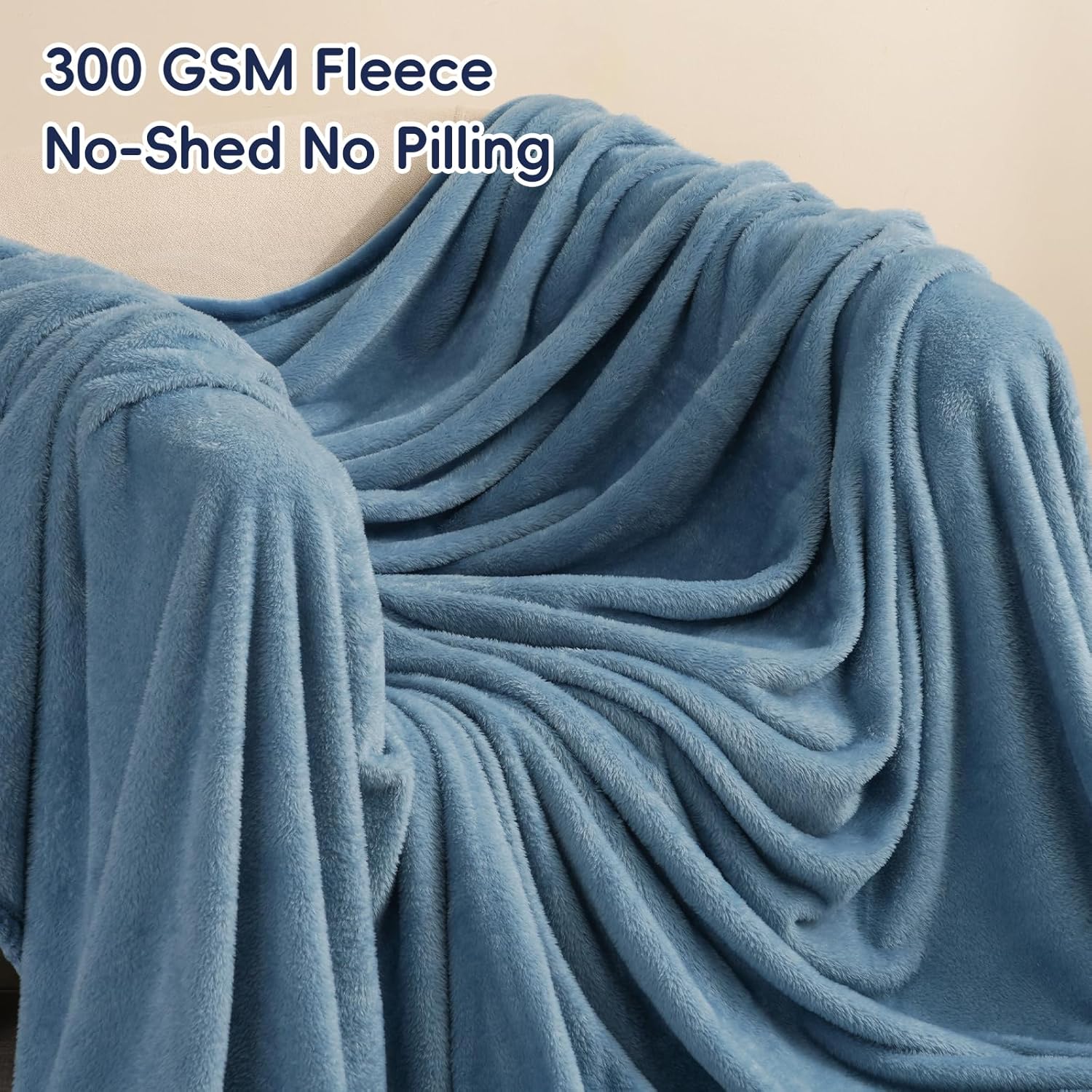 PHF Ultra Soft Fleece Blanket Queen Size, No Shed No Pilling Luxury Plush Cozy 300GSM Lightweight Blanket for Bed, Couch, Chair, Sofa Suitable for All Season, 90" x 90", Captain's Blue