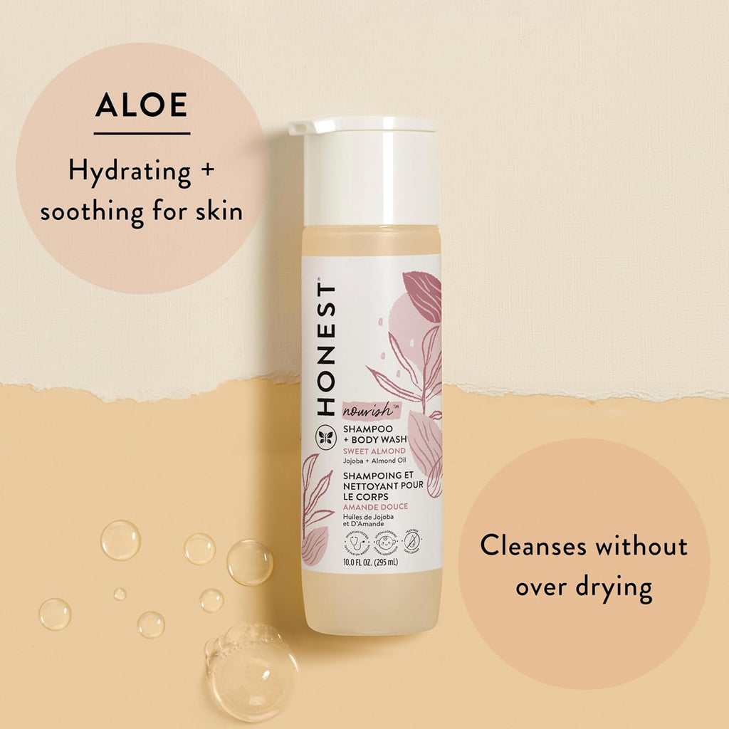 The Honest Company 2-in-1 Cleansing Shampoo + Body Wash and Face + Body Lotion Bundle | Gentle for Baby | Naturally Derived | Sweet Almond Nourish, 18.5 fl oz