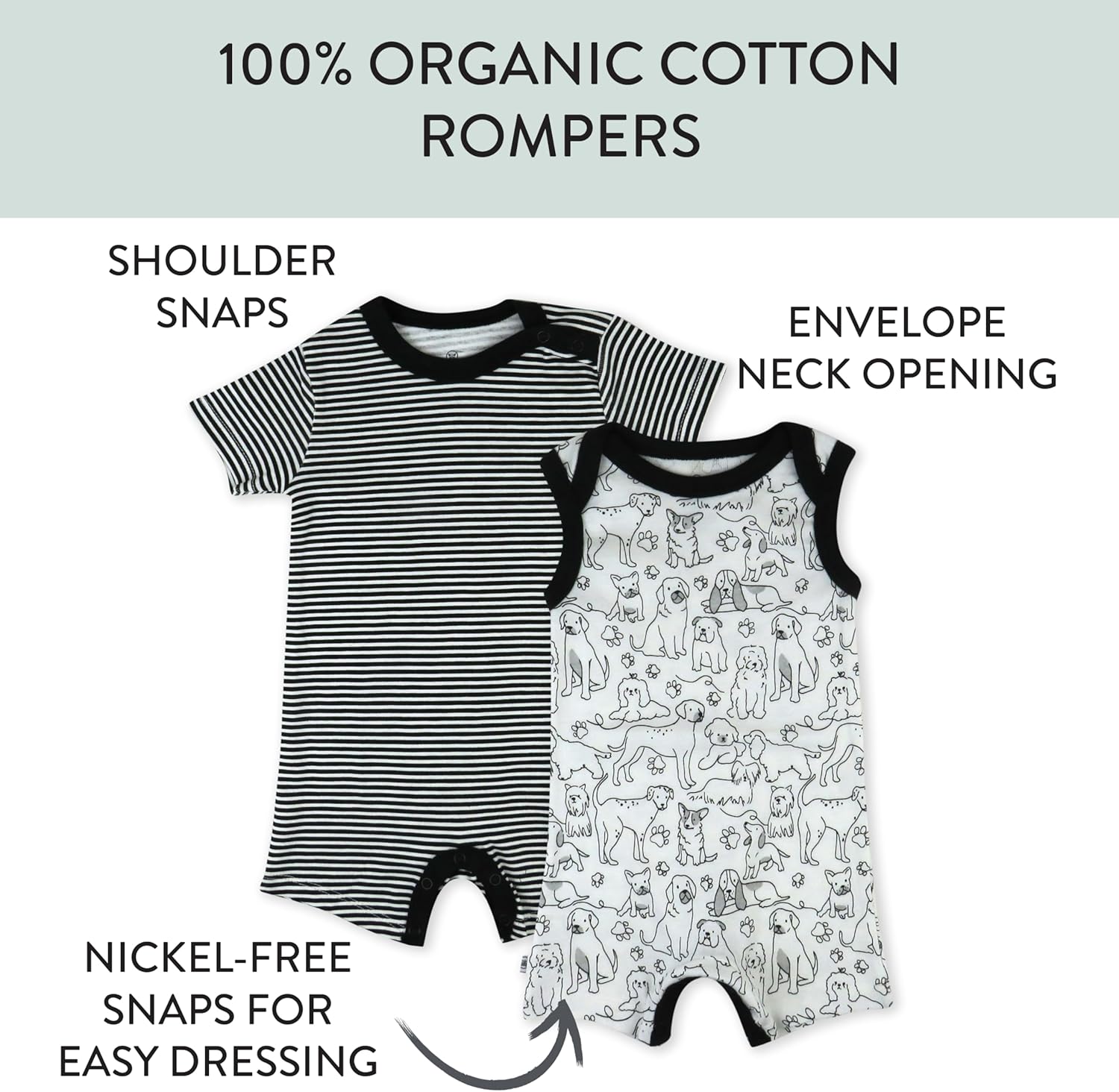HonestBaby Short Sleeve and Tank Romper 100% Organic Cotton for Infant Baby and Toddler Boys