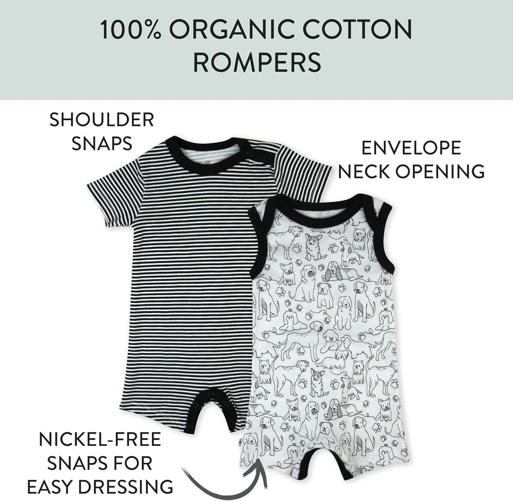 HonestBaby Short Sleeve and Tank Romper 100% Organic Cotton for Infant Baby and Toddler Boys