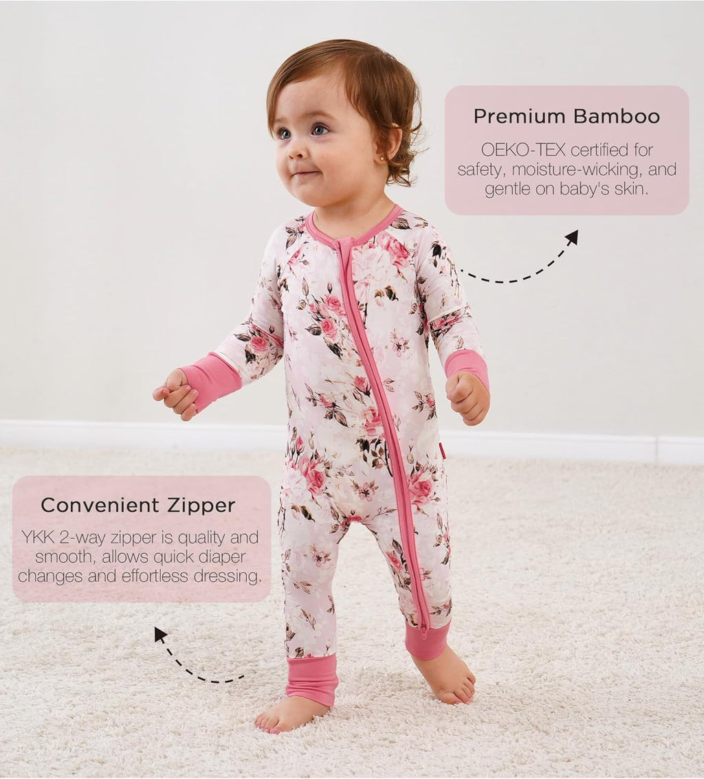 Baby One-Piece Romper Footless Bamboo Viscose Pajamas Sleepers for Baby Boys and Girls